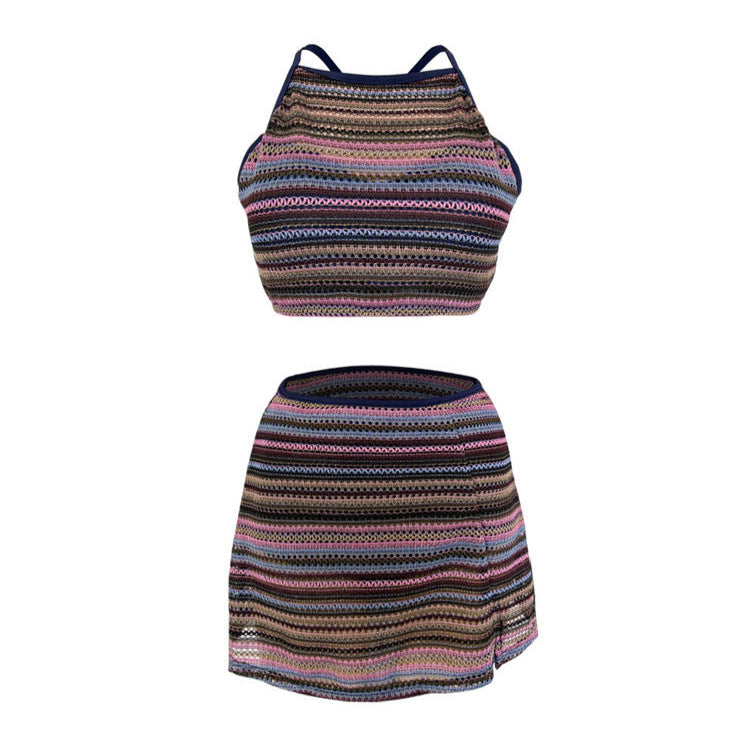 Boho Crochet Look Bikini Set with Skirt Cover-Up