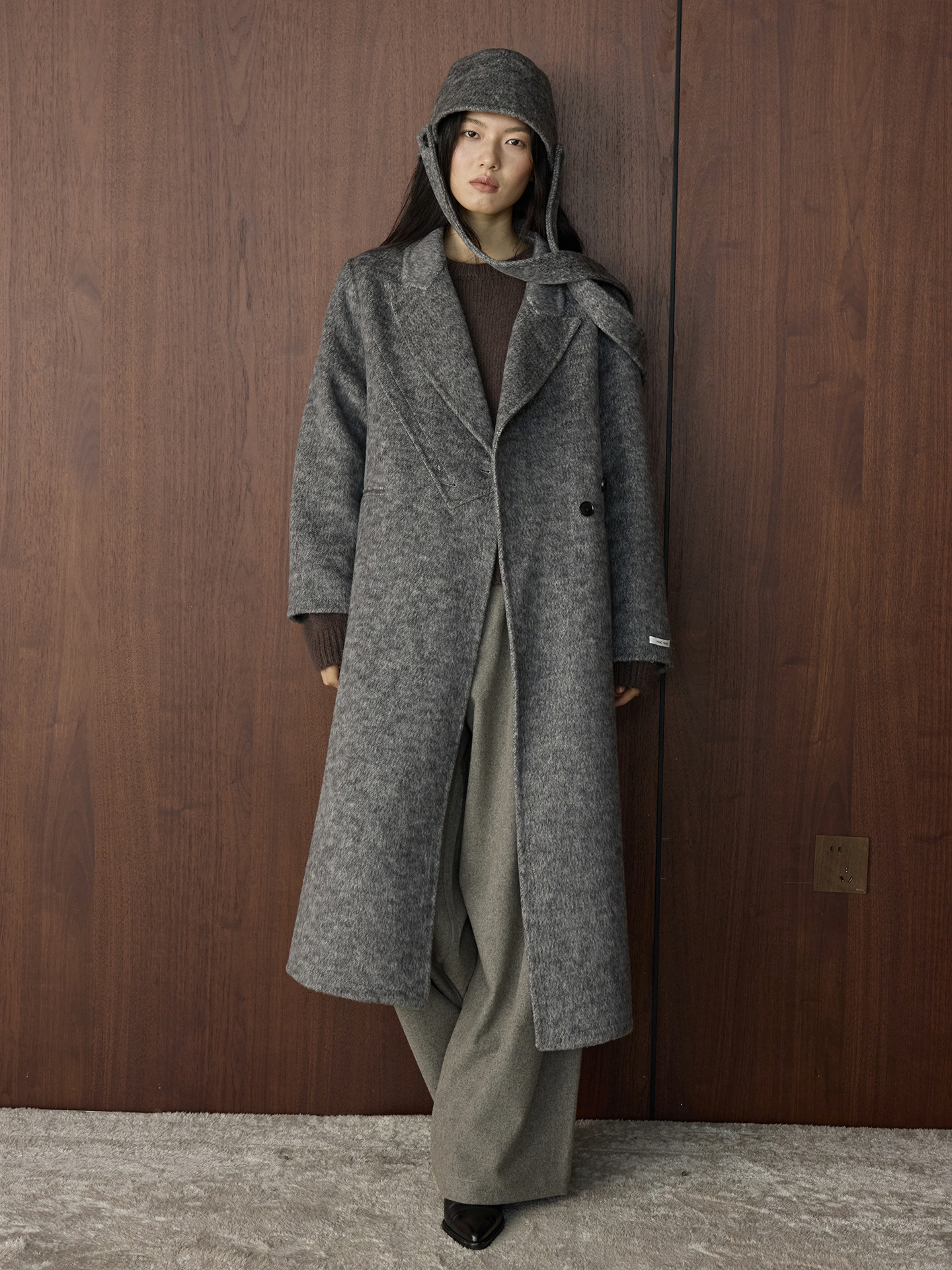 Textured Wool Hooded Coat Set