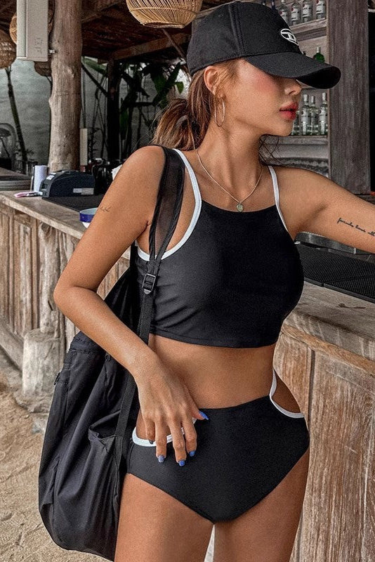 Cutout Contrast Bikini Set