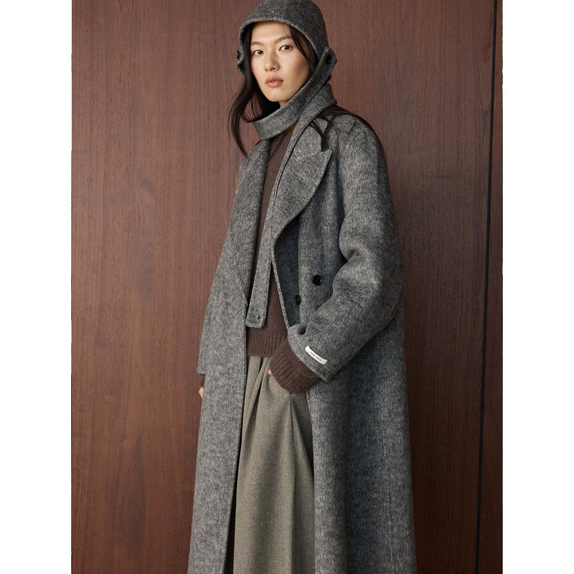 Textured Wool Hooded Coat Set
