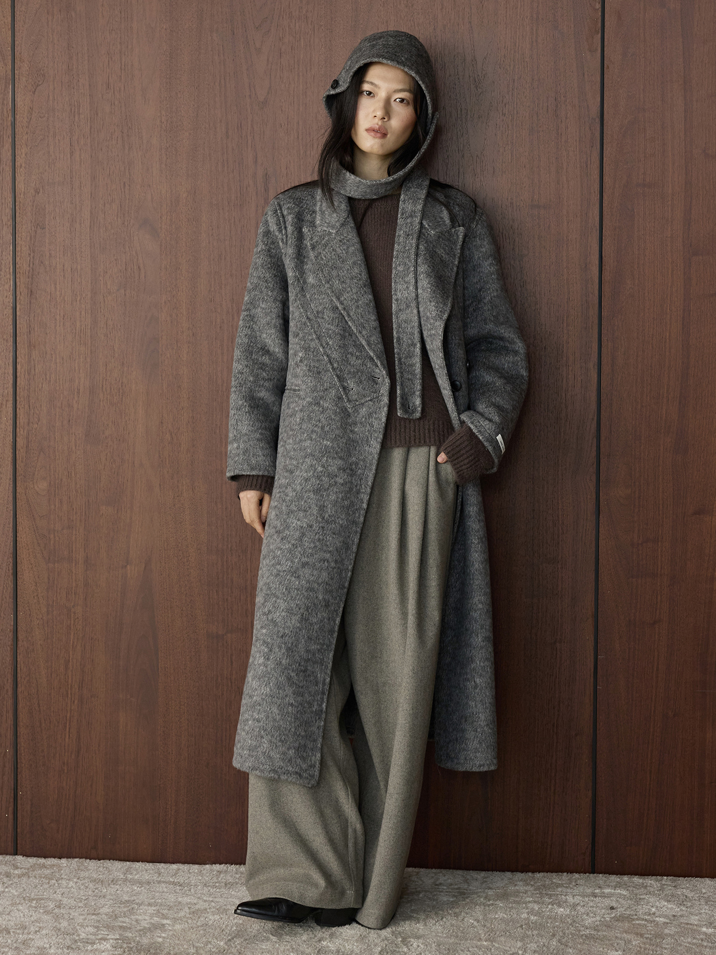 Textured Wool Hooded Coat Set