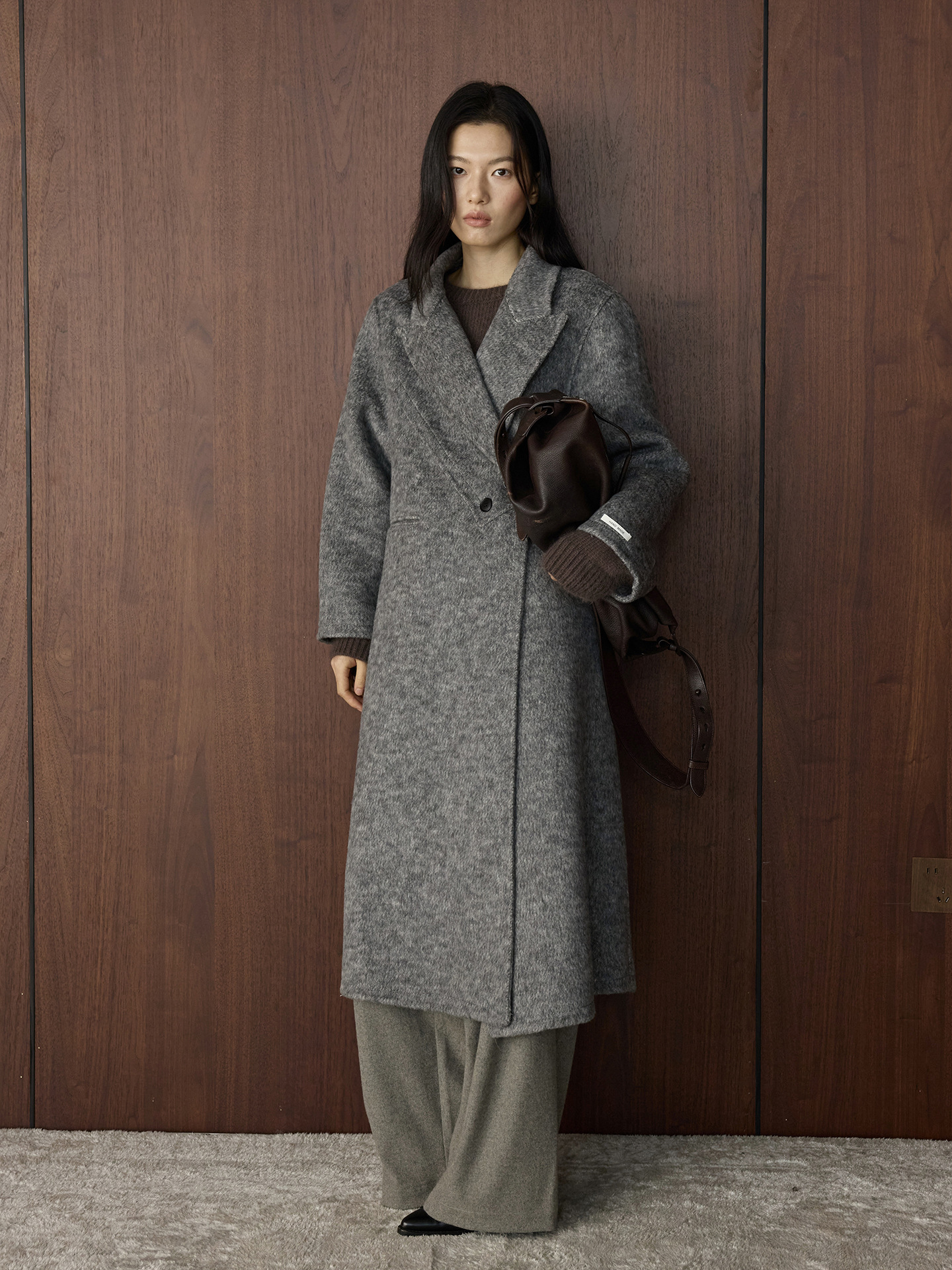 Textured Wool Hooded Coat Set