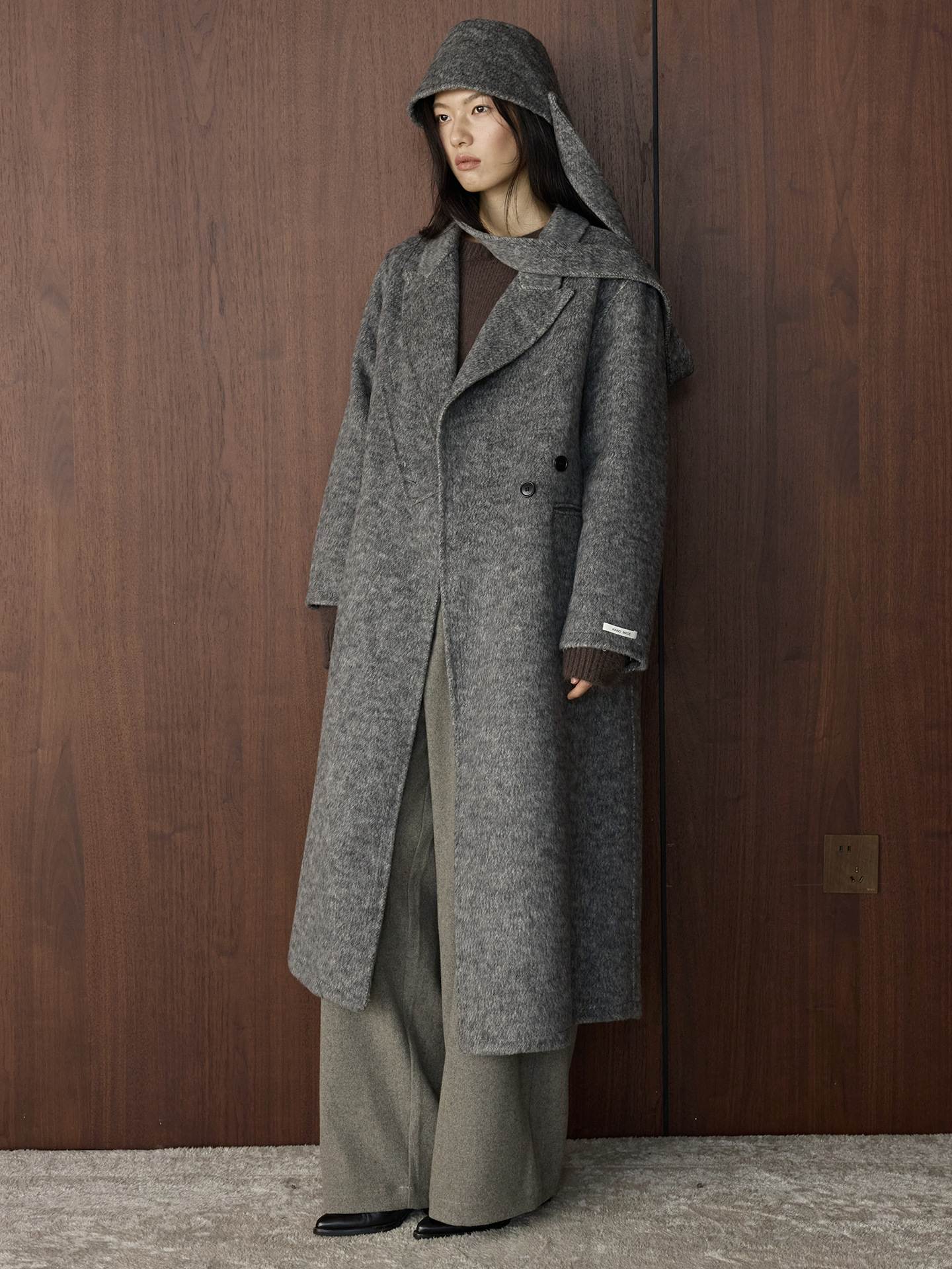 Textured Wool Hooded Coat Set