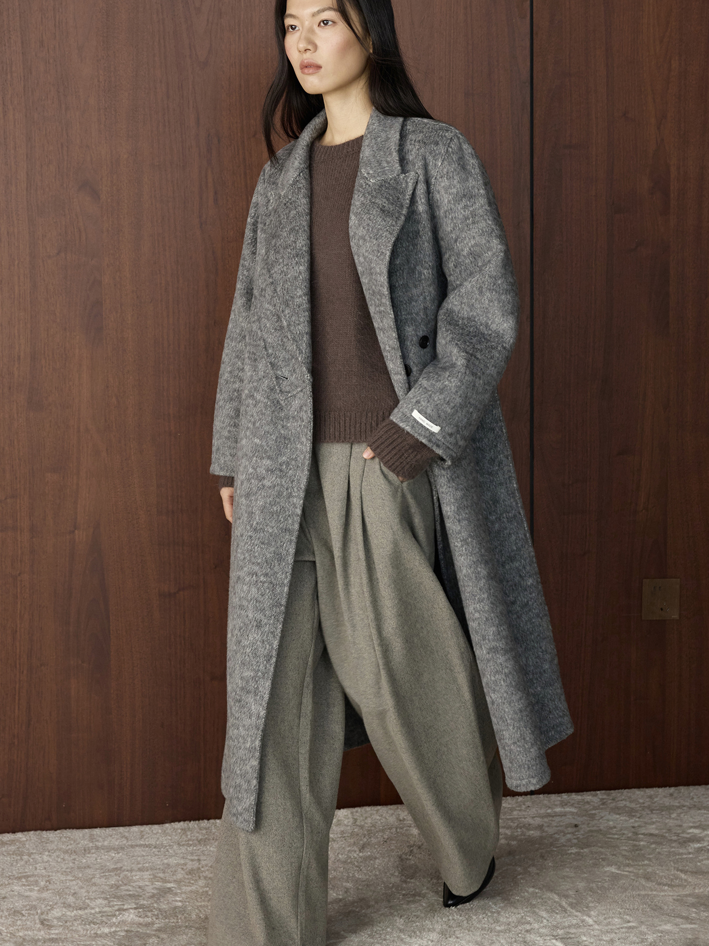 Textured Wool Hooded Coat Set