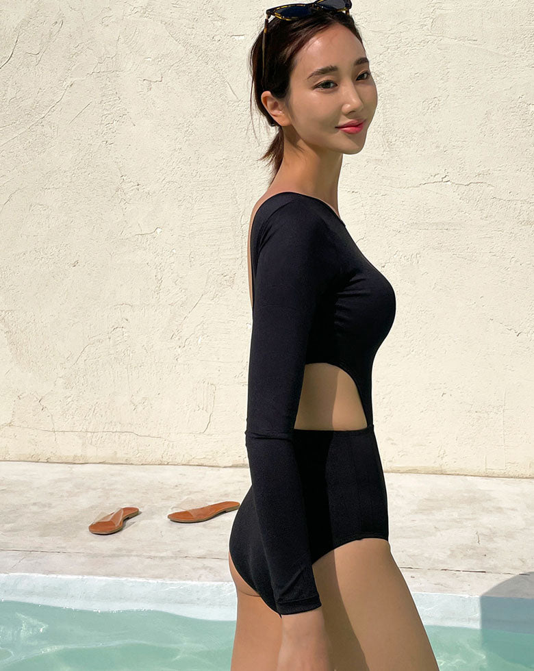 Cut-Out Long Sleeve Swimsuit
