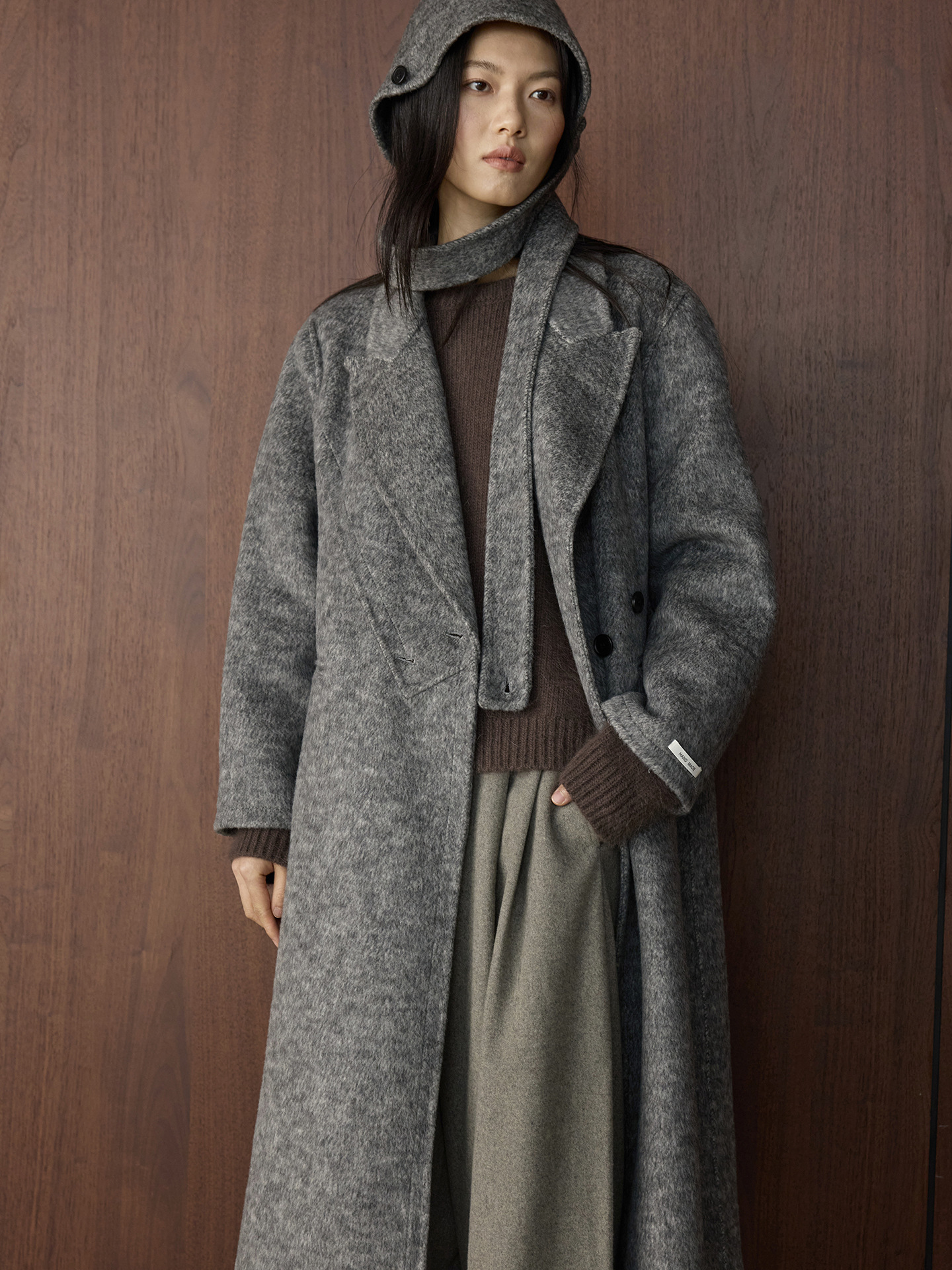 Textured Wool Hooded Coat Set
