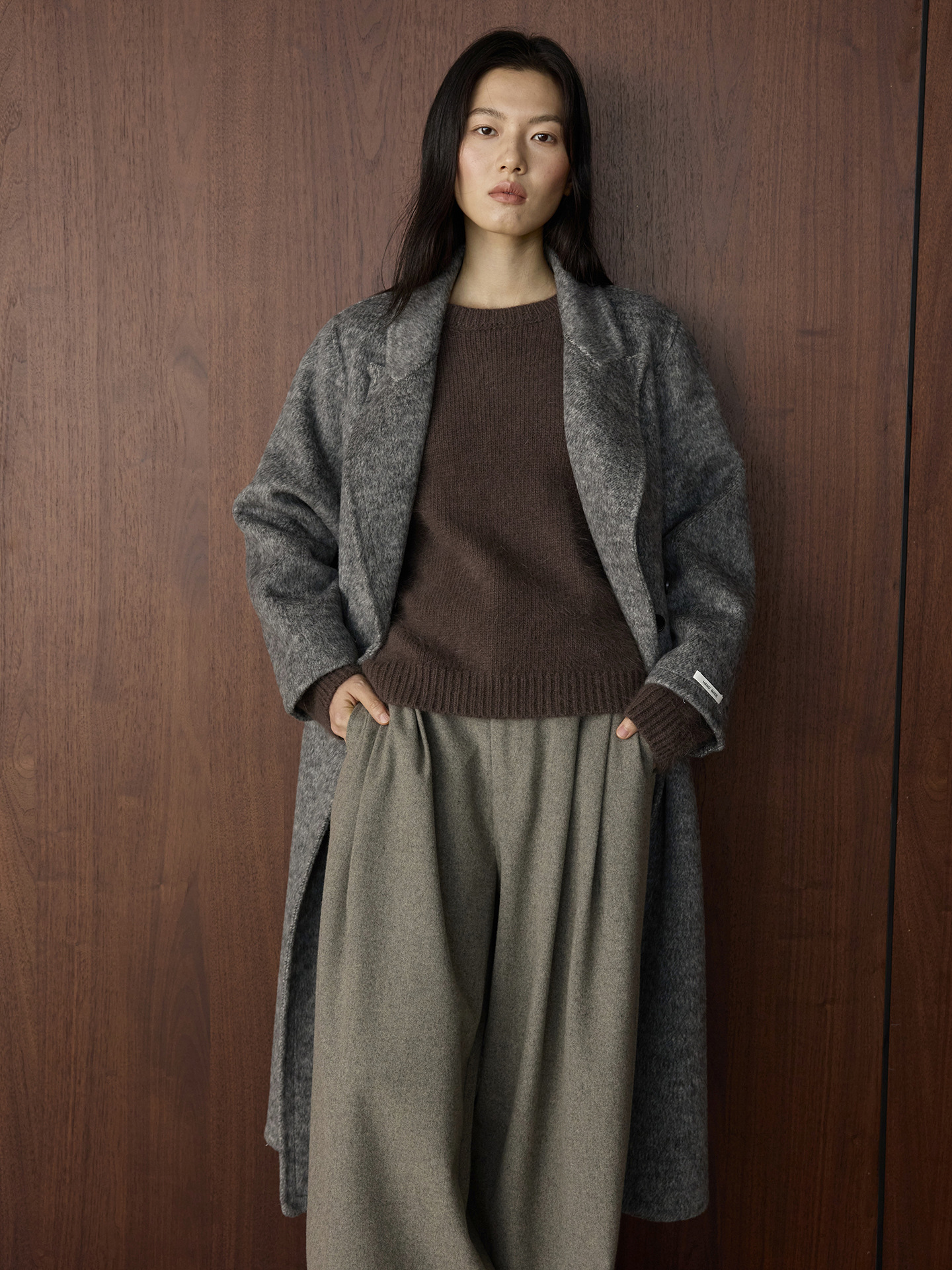 Textured Wool Hooded Coat Set