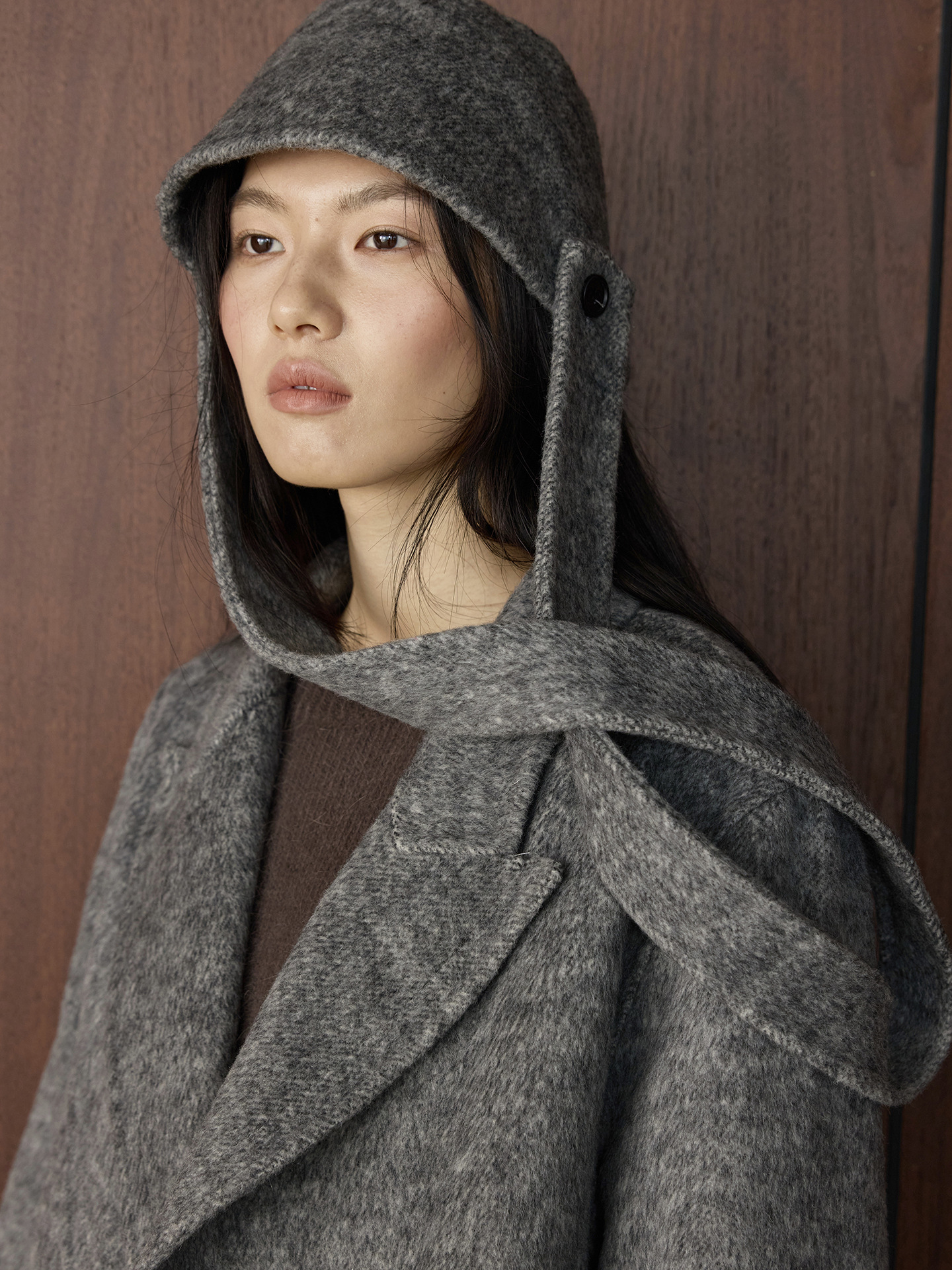 Textured Wool Hooded Coat Set