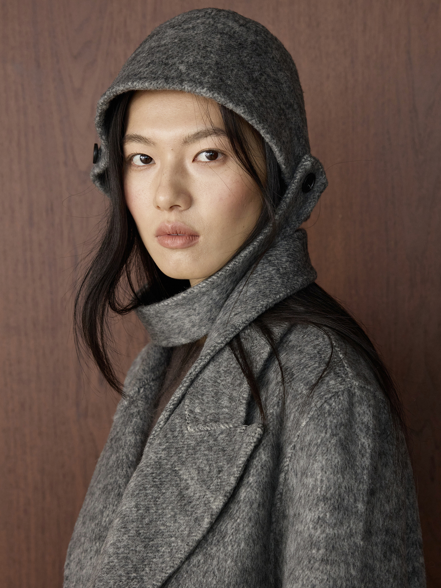 Textured Wool Hooded Coat Set