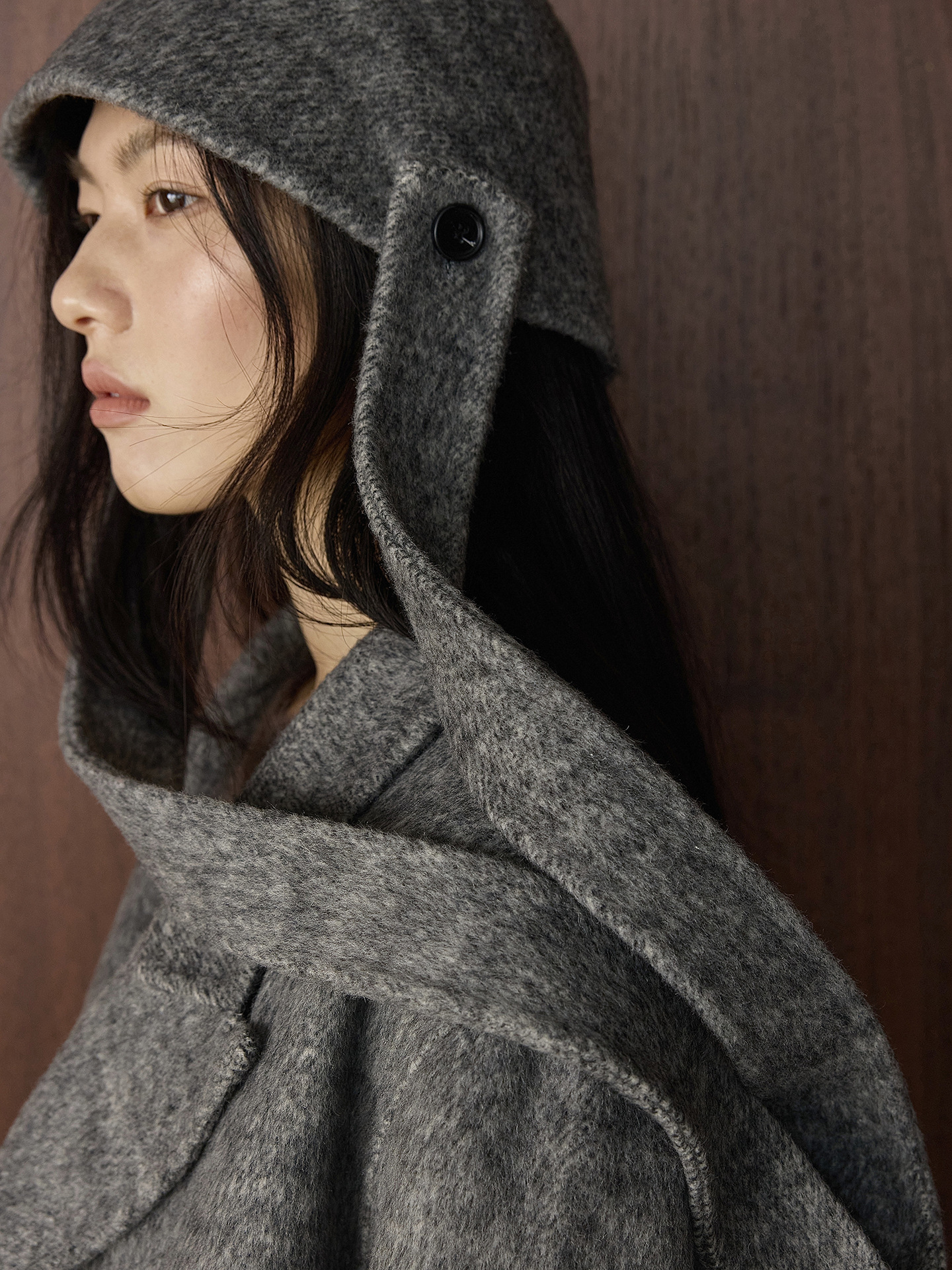 Textured Wool Hooded Coat Set