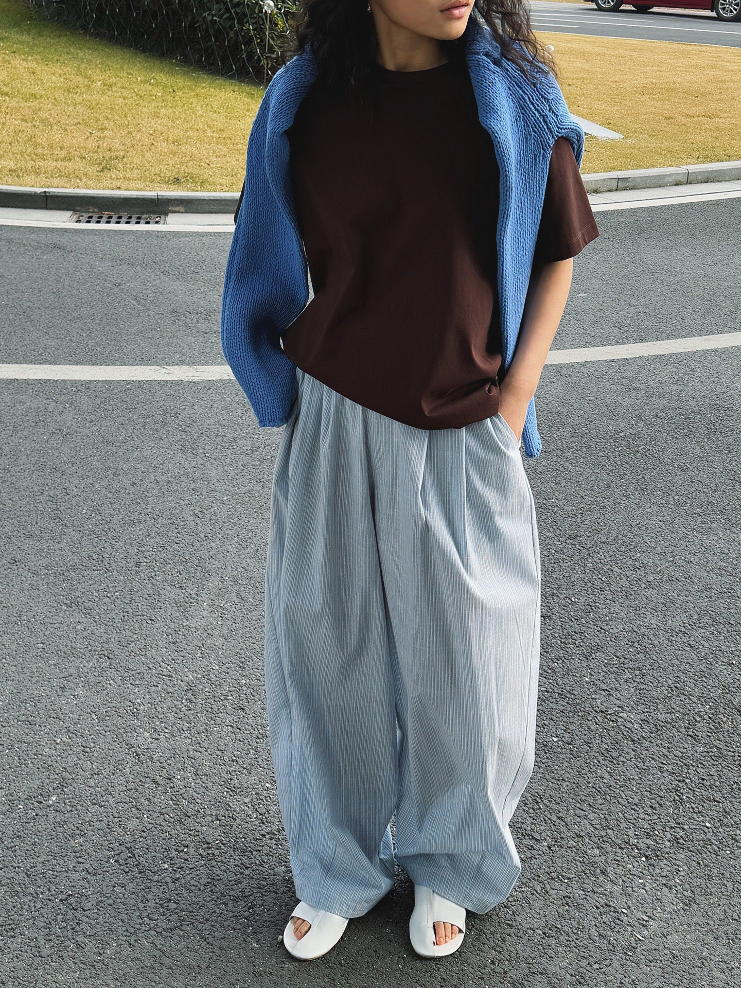 Airy Stripe Wide Pants