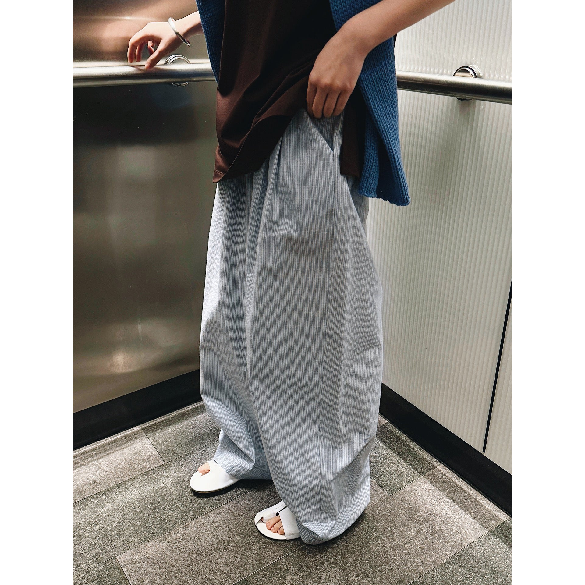 Airy Stripe Wide Pants