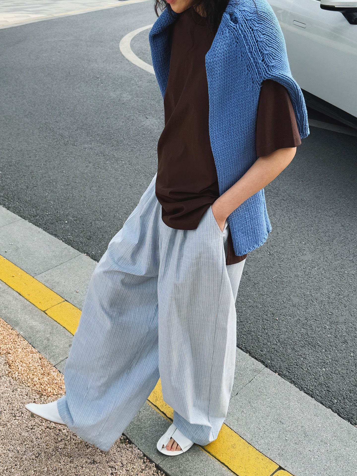 Airy Stripe Wide Pants