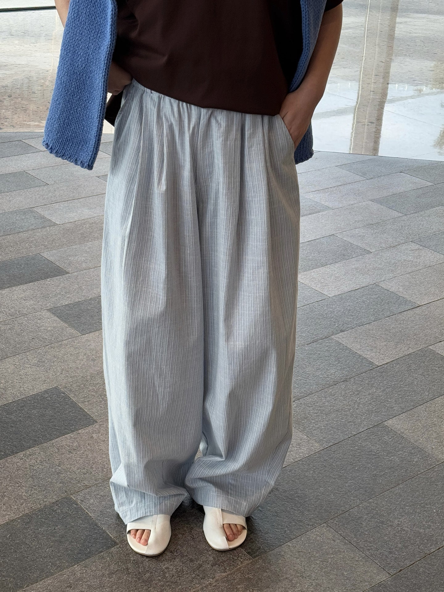 Airy Stripe Wide Pants