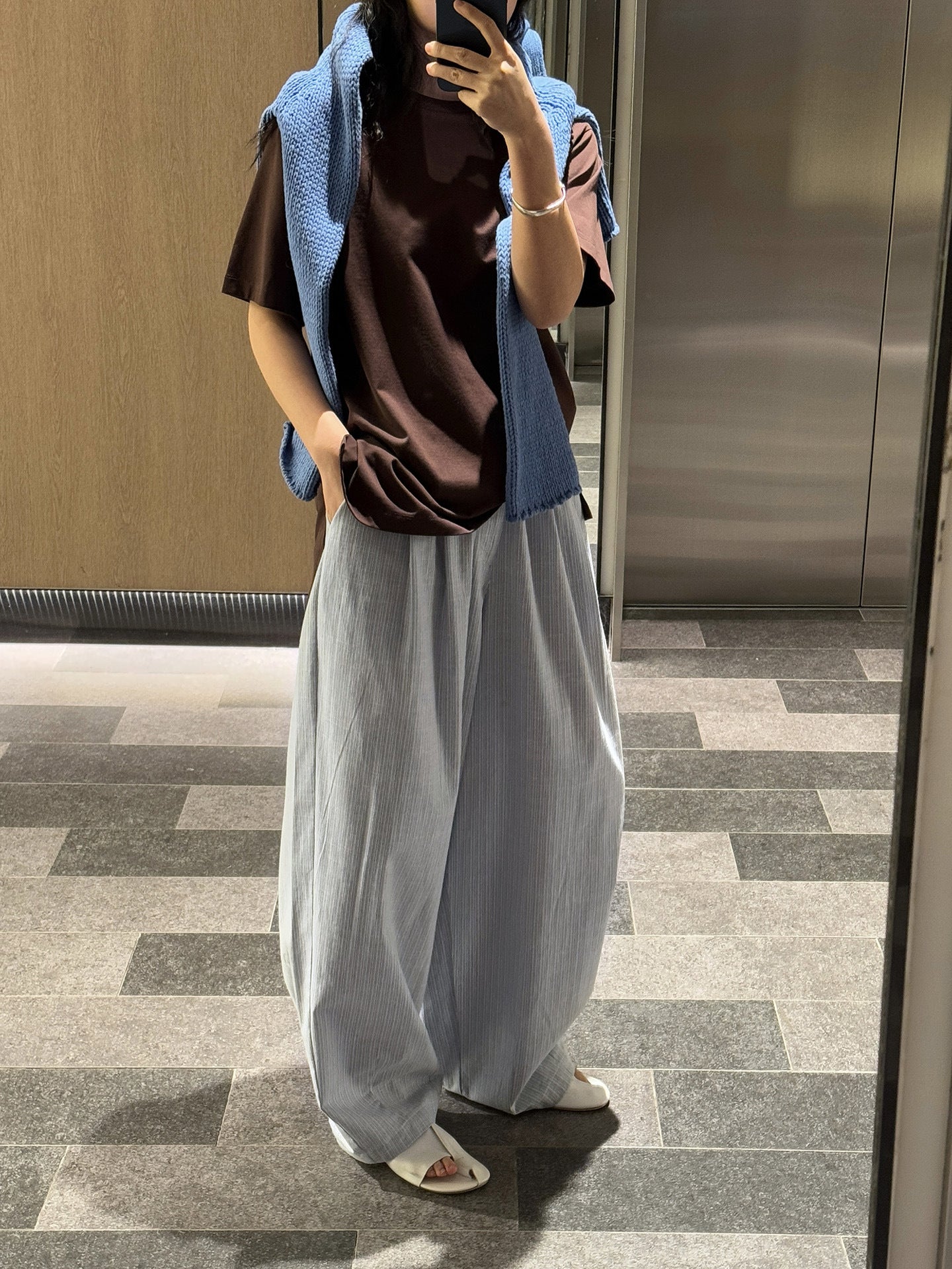 Airy Stripe Wide Pants