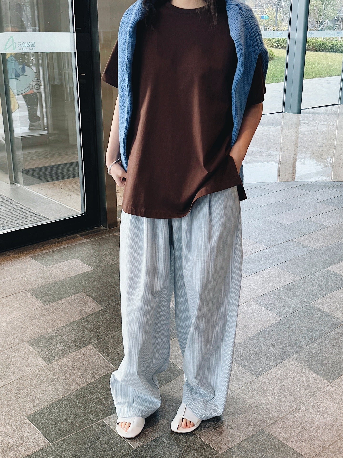 Airy Stripe Wide Pants