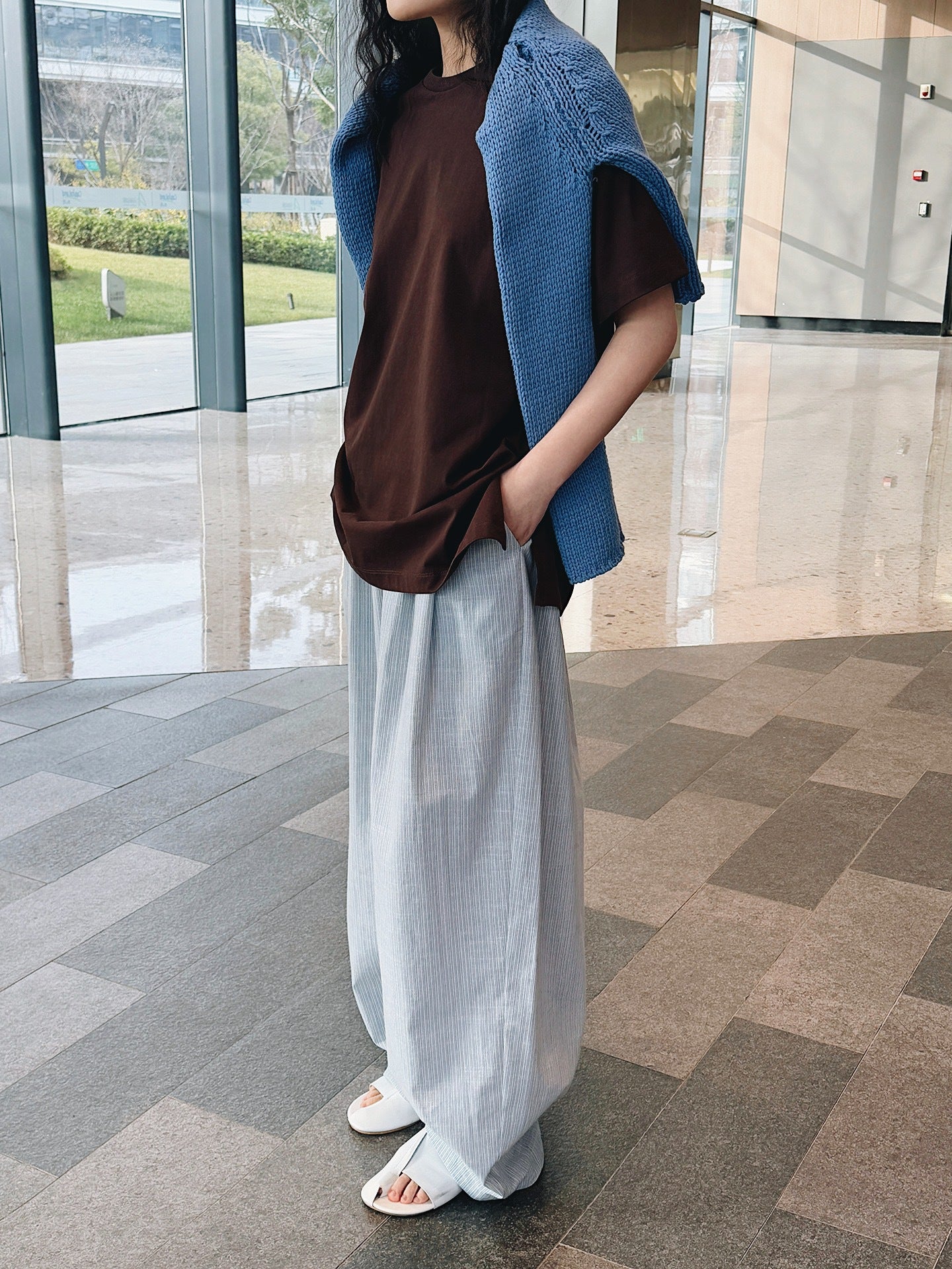 Airy Stripe Wide Pants