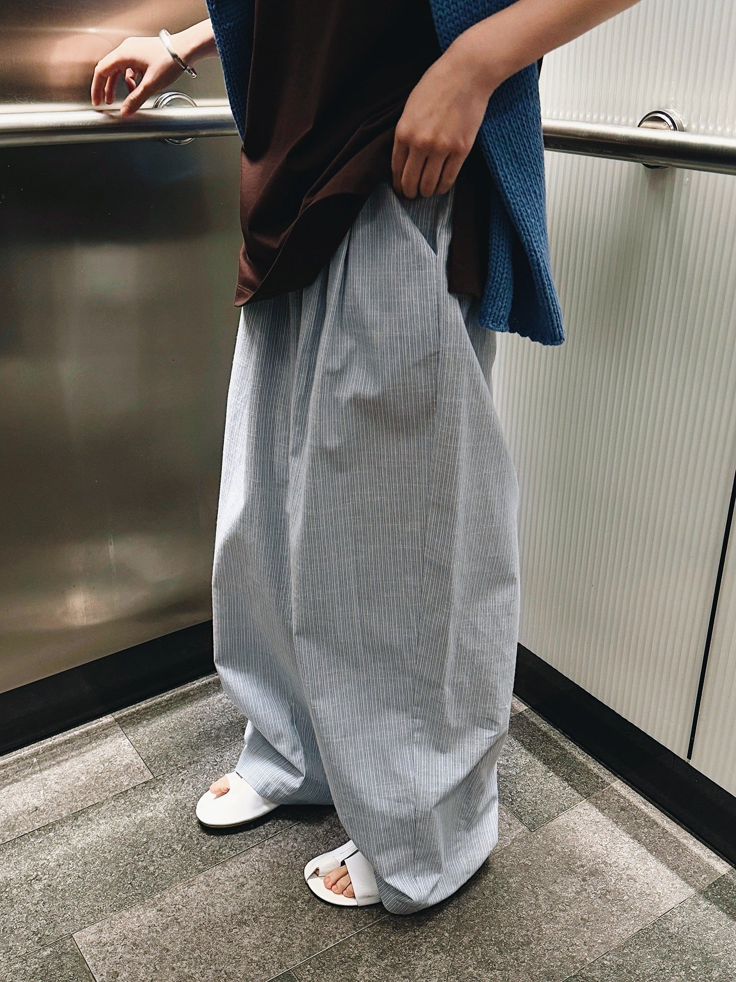 Airy Stripe Wide Pants
