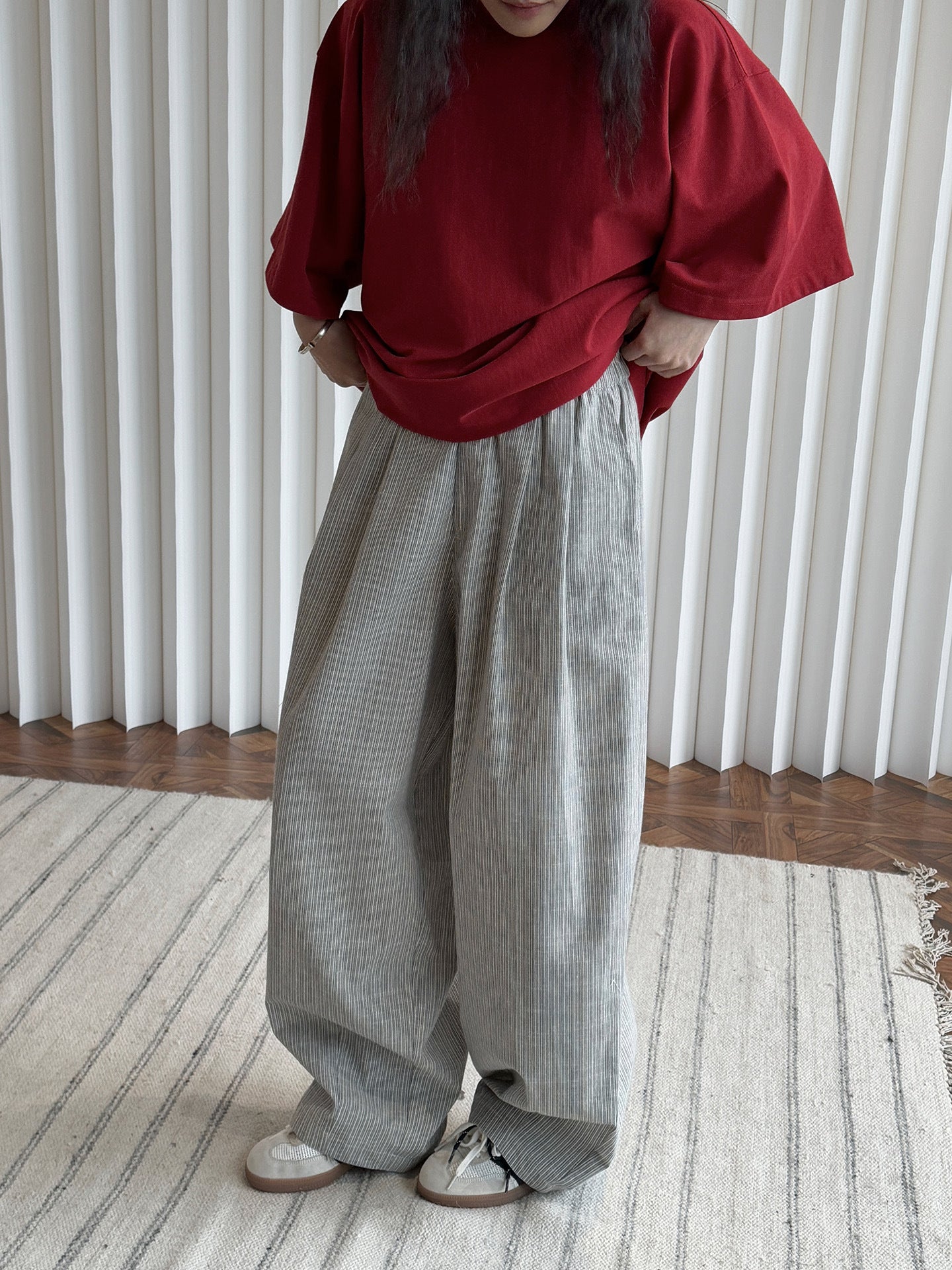 Airy Stripe Wide Pants