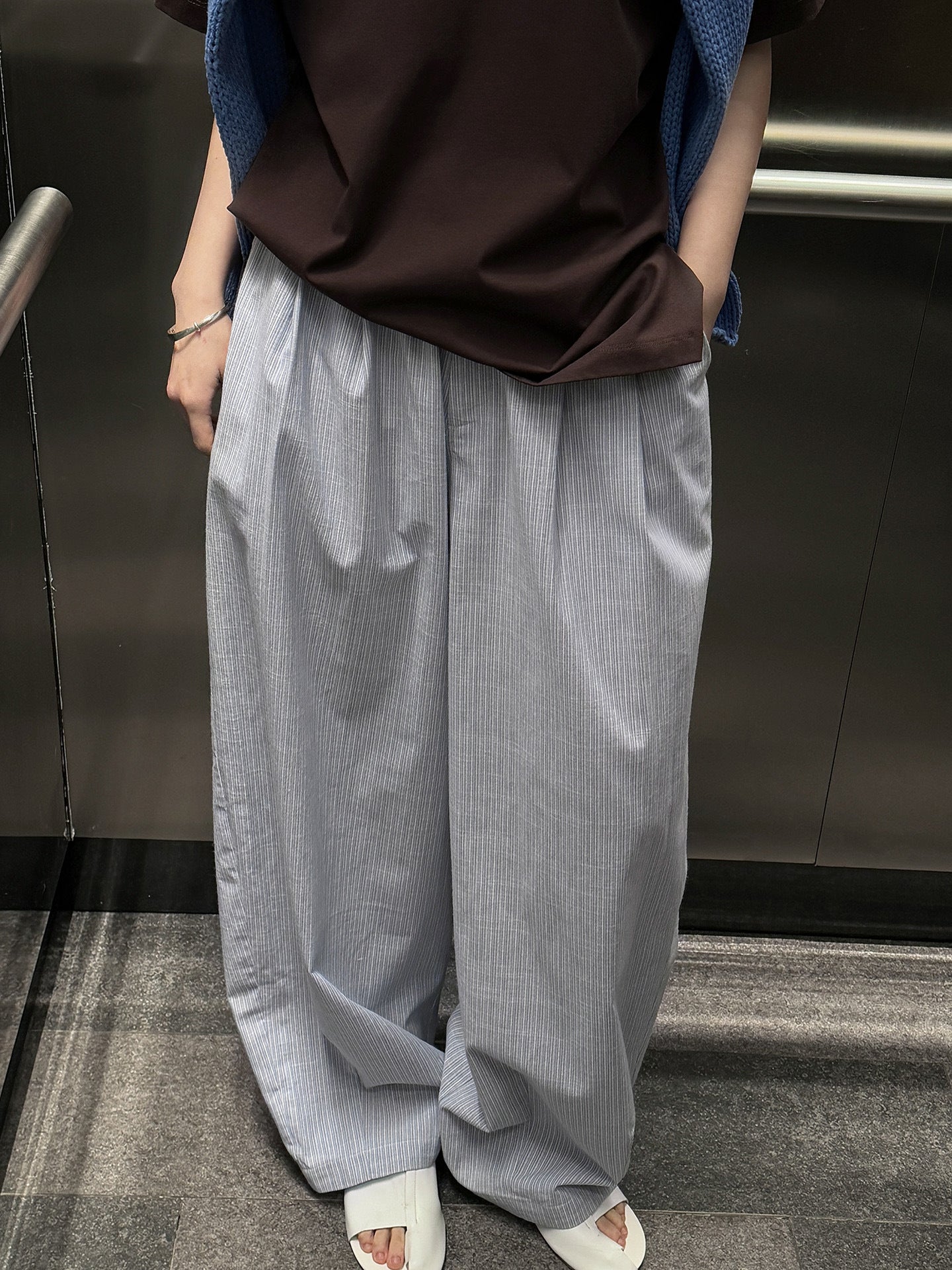 Airy Stripe Wide Pants