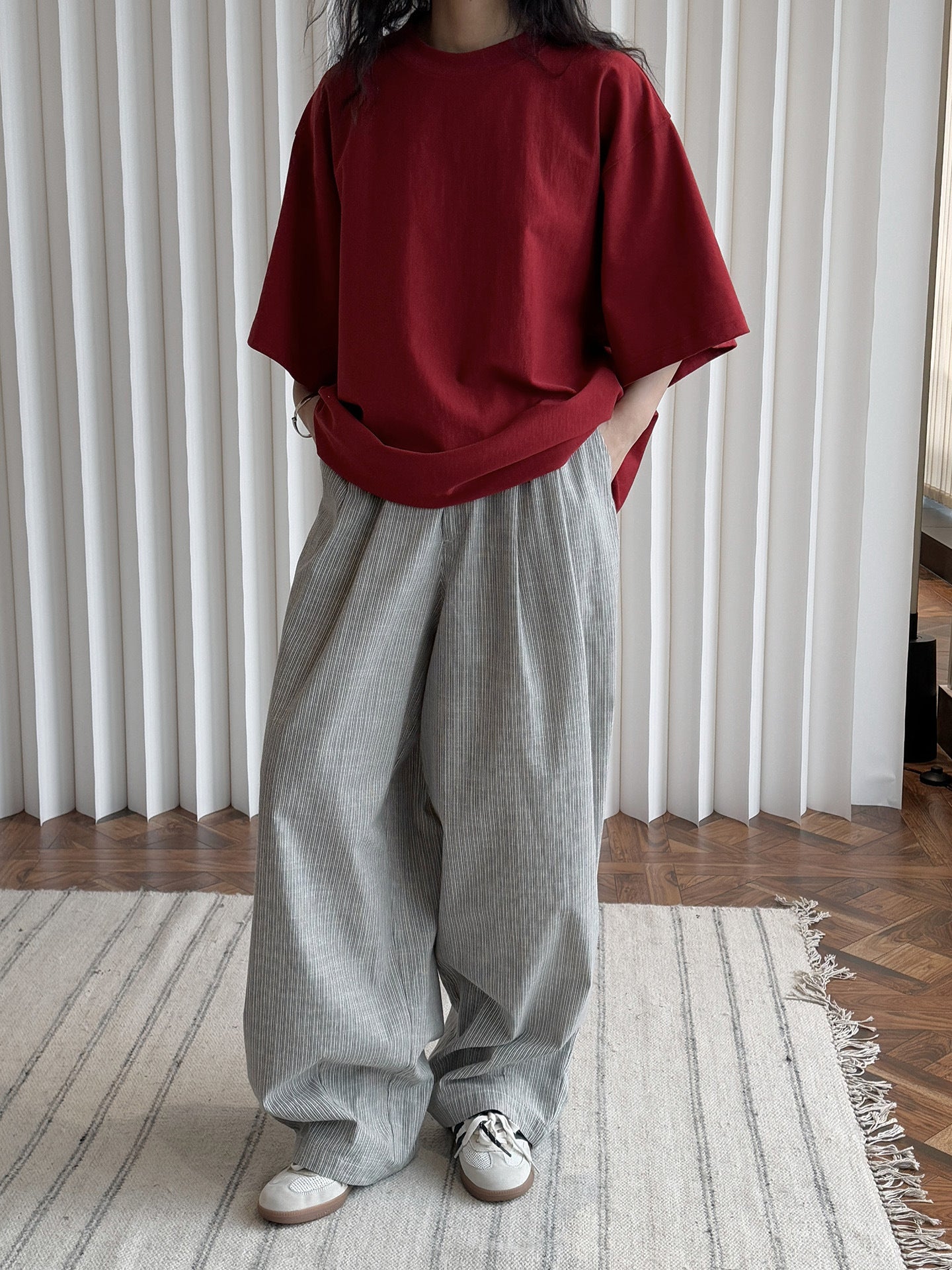 Airy Stripe Wide Pants