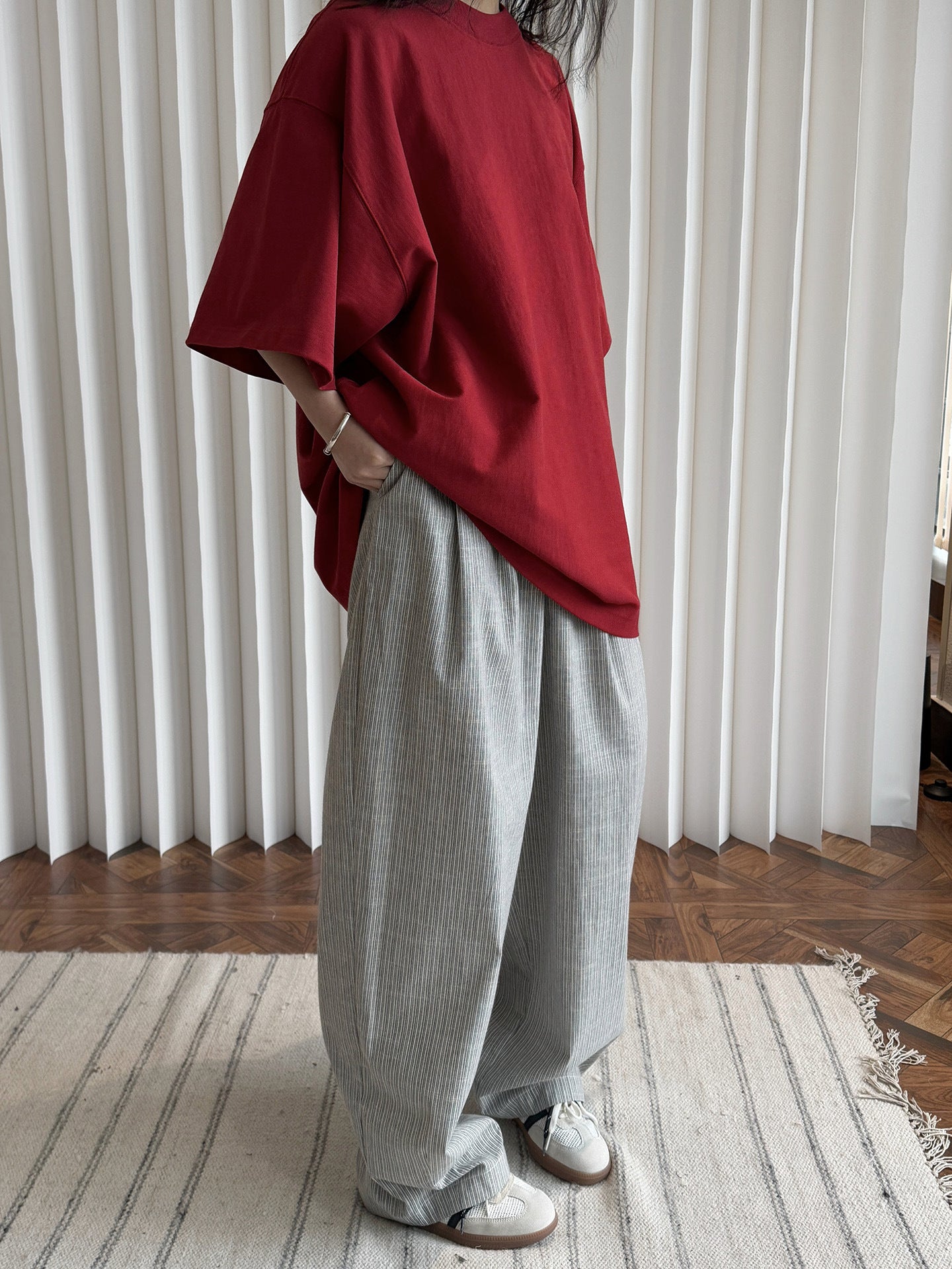 Airy Stripe Wide Pants