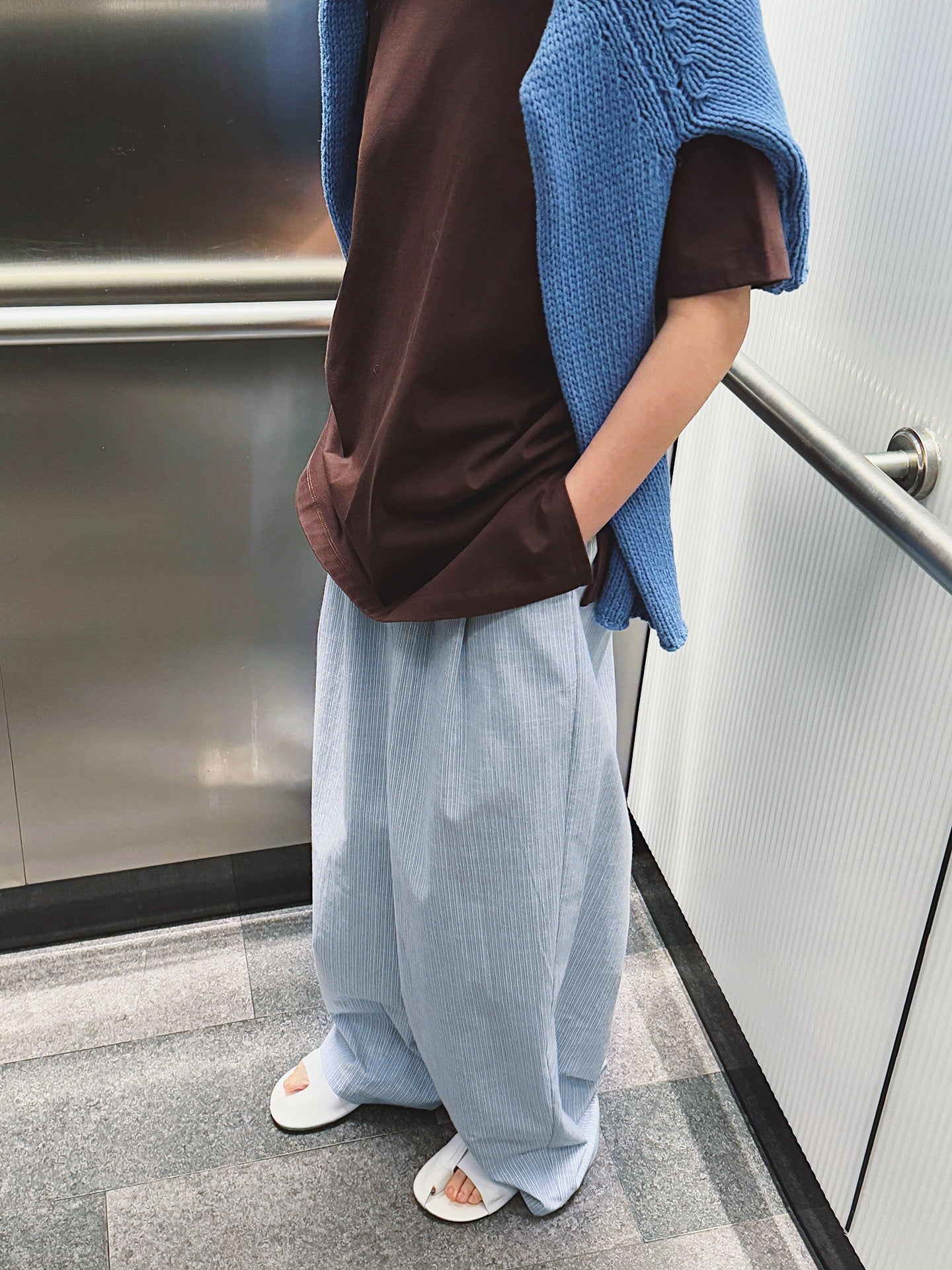 Airy Stripe Wide Pants