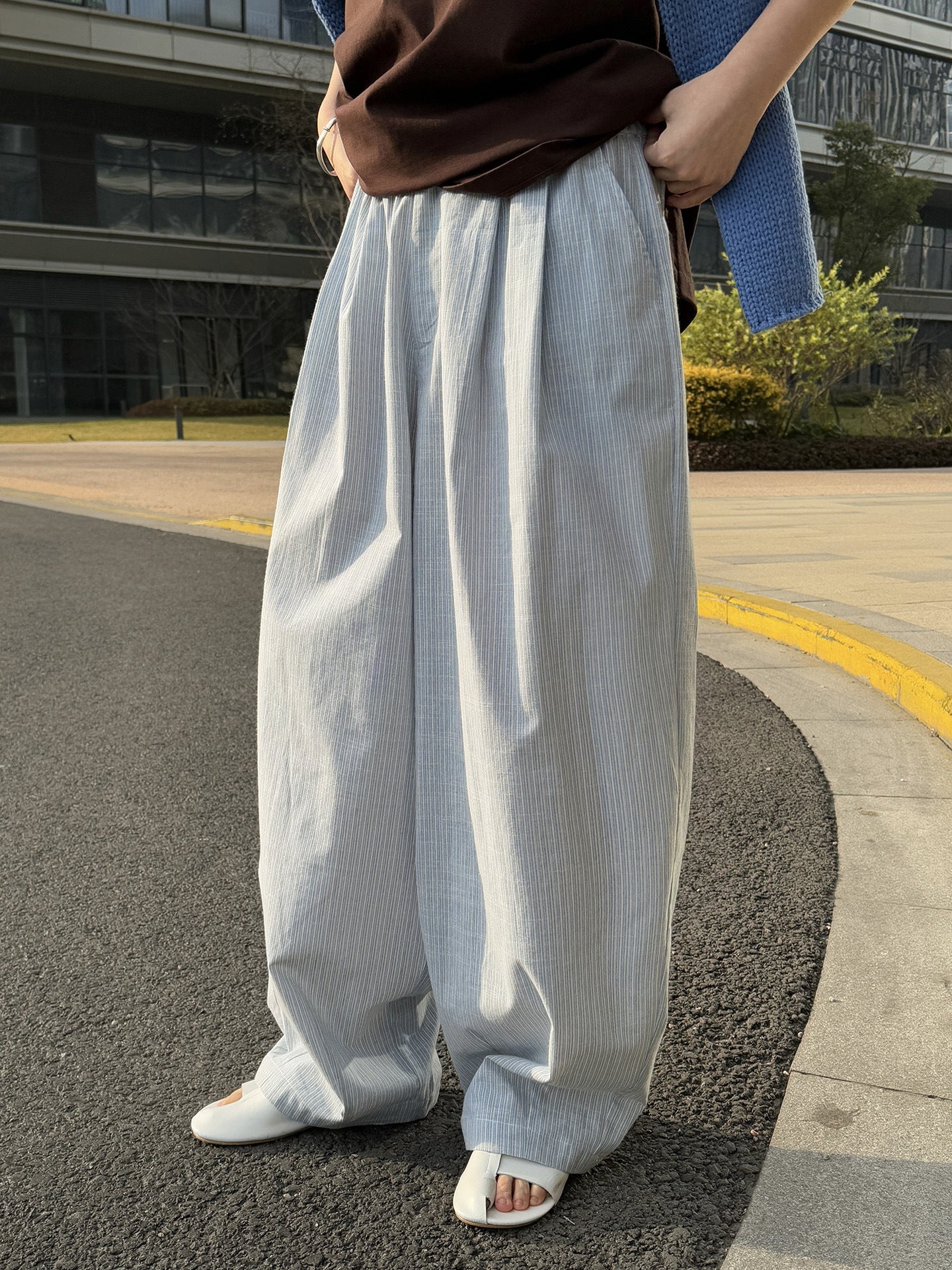 Airy Stripe Wide Pants