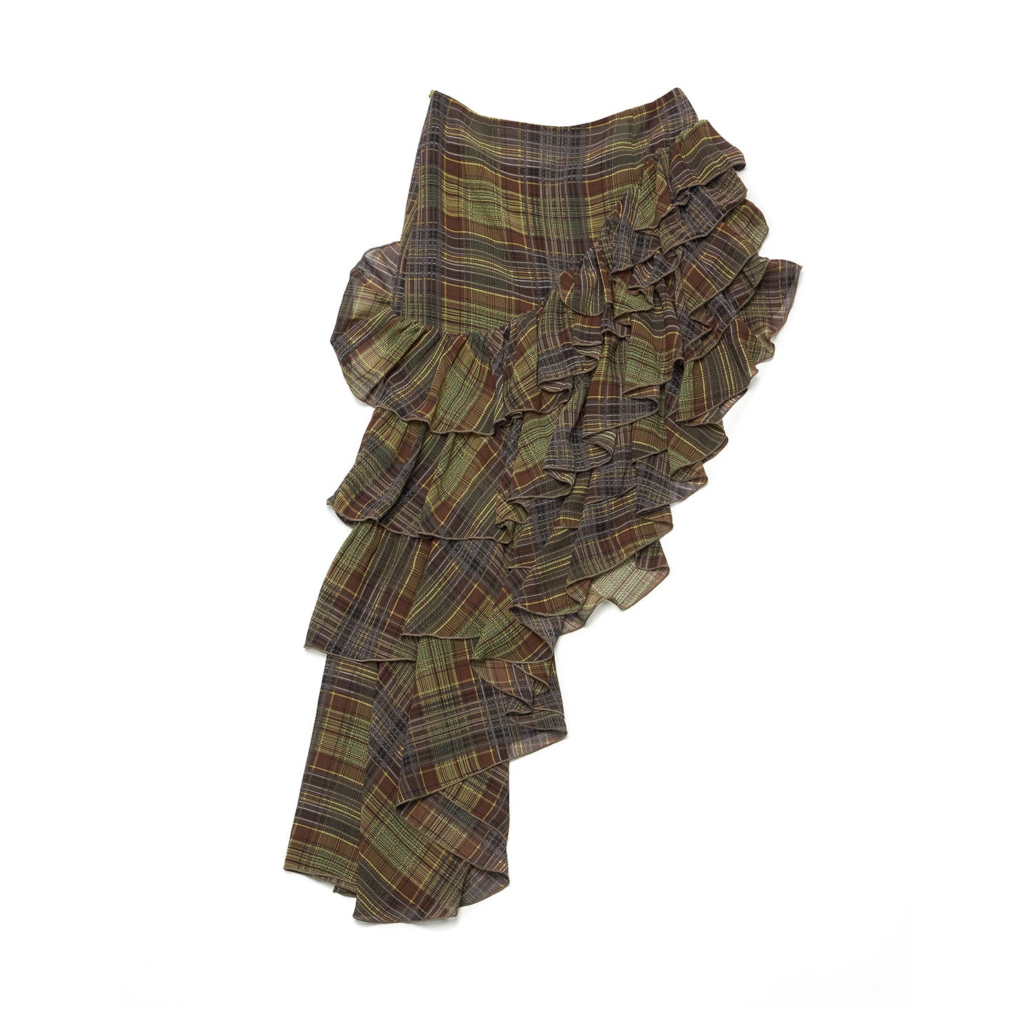 層疊荷葉邊格紋裙