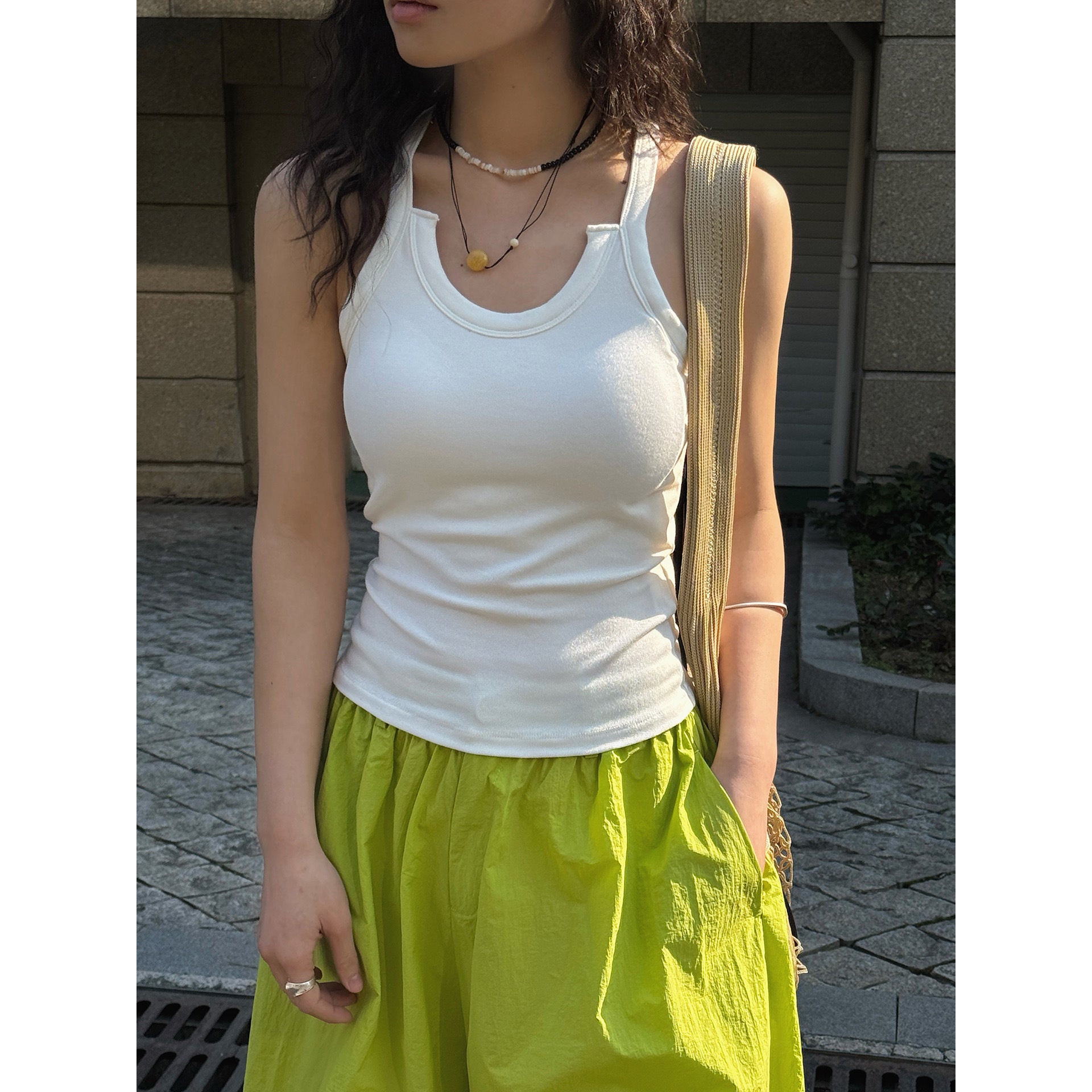 Cutout Neck Ribbed Tank