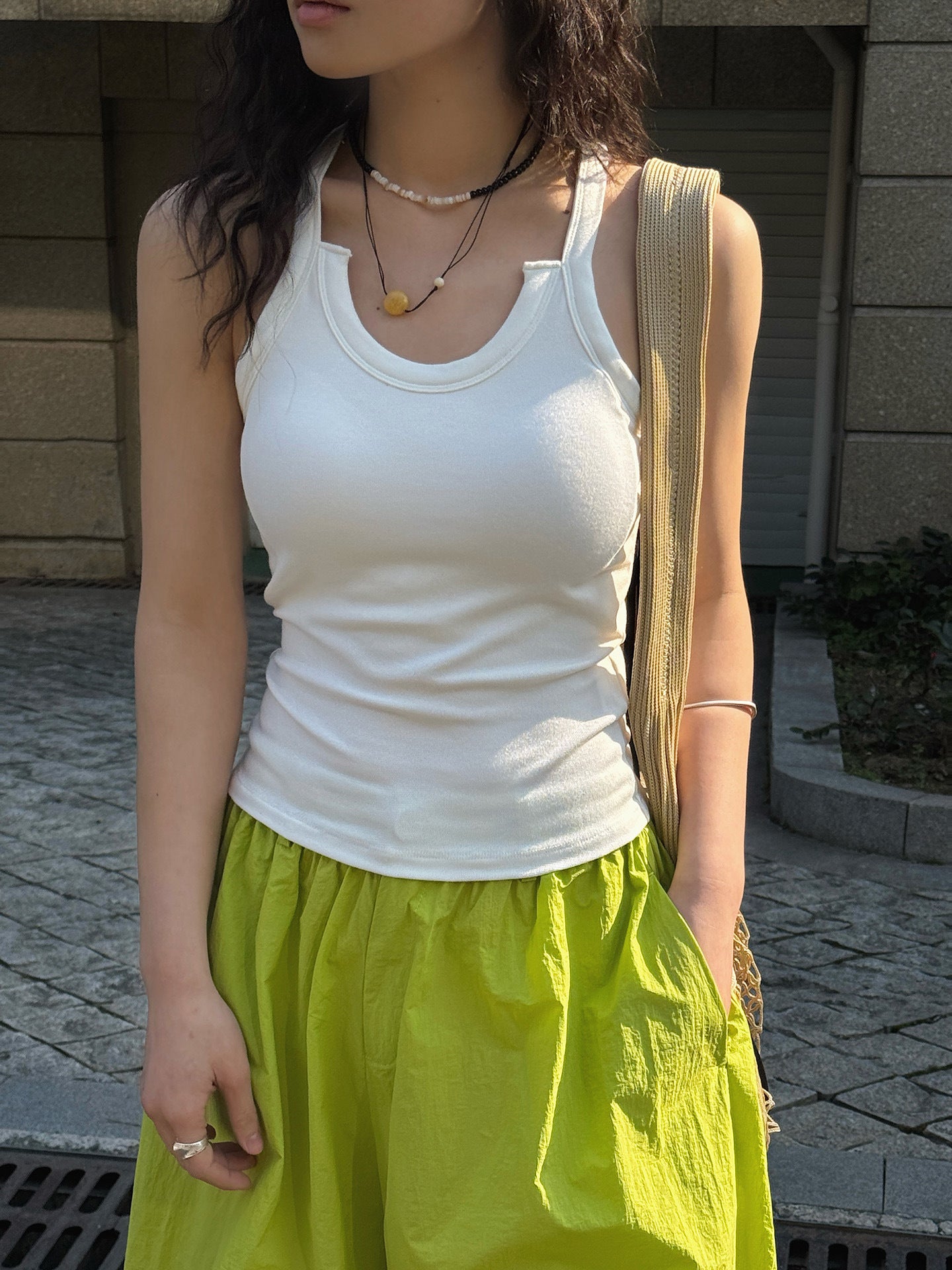 Cutout Neck Ribbed Tank