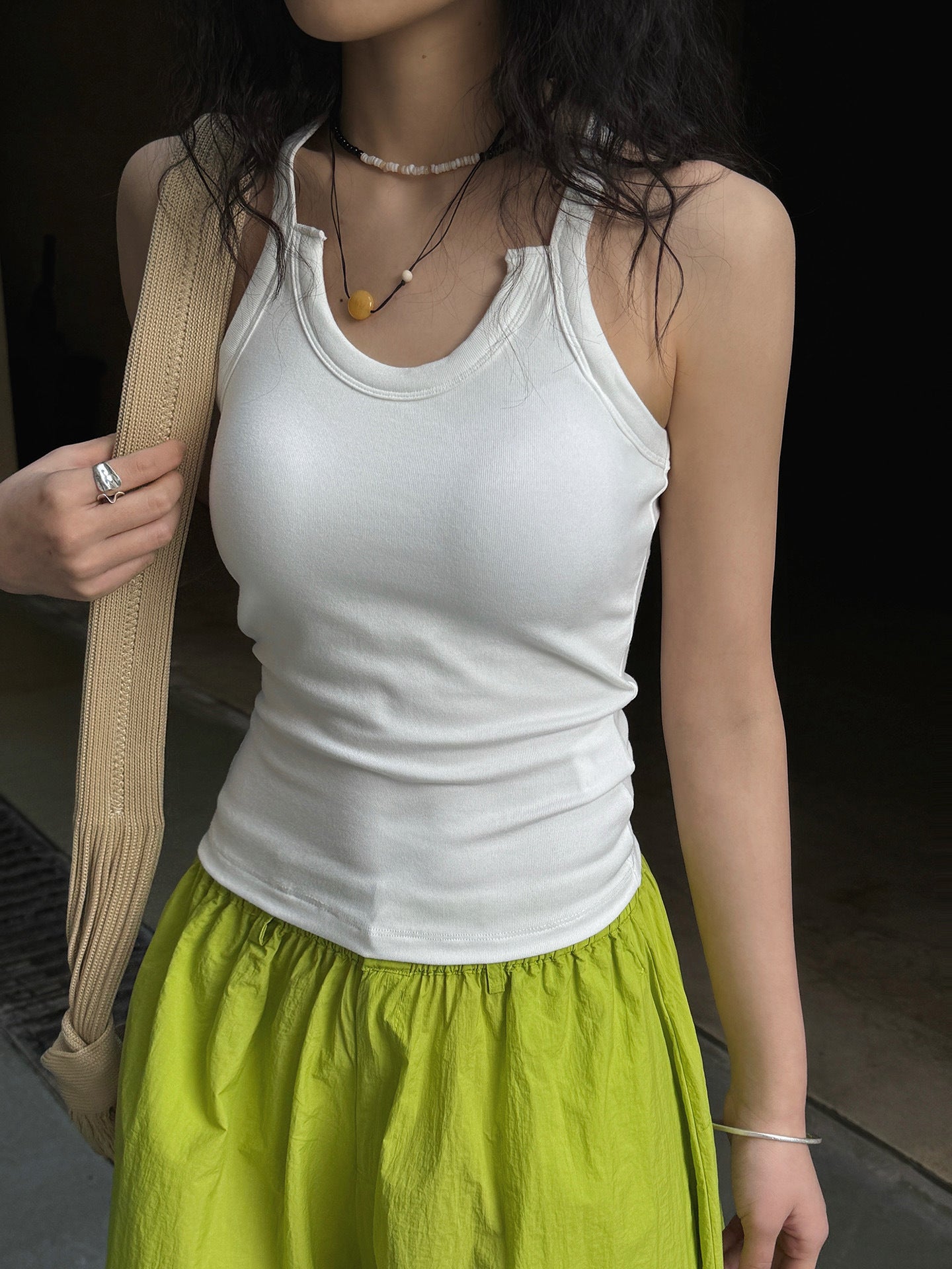 Cutout Neck Ribbed Tank