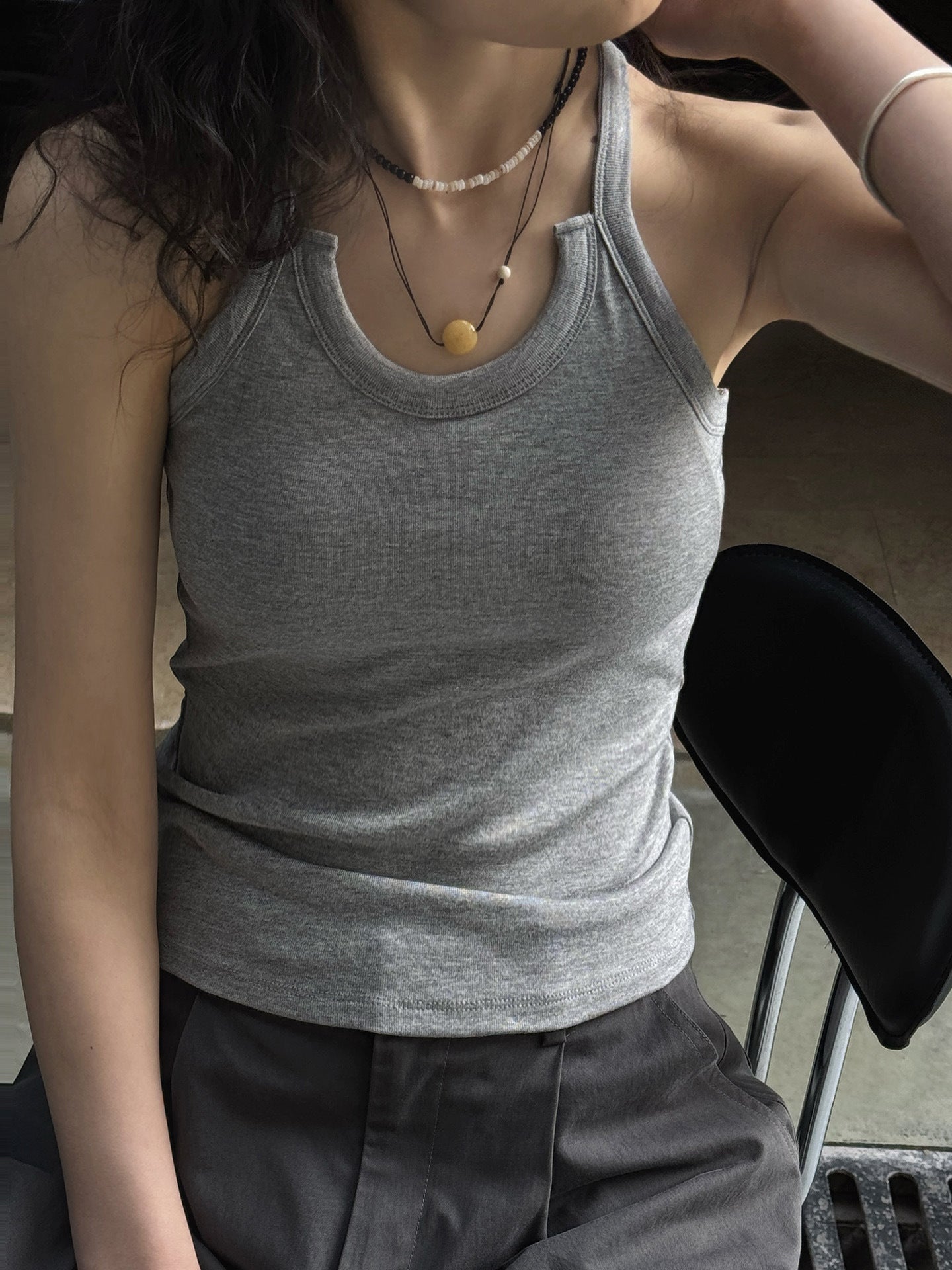 Cutout Neck Ribbed Tank