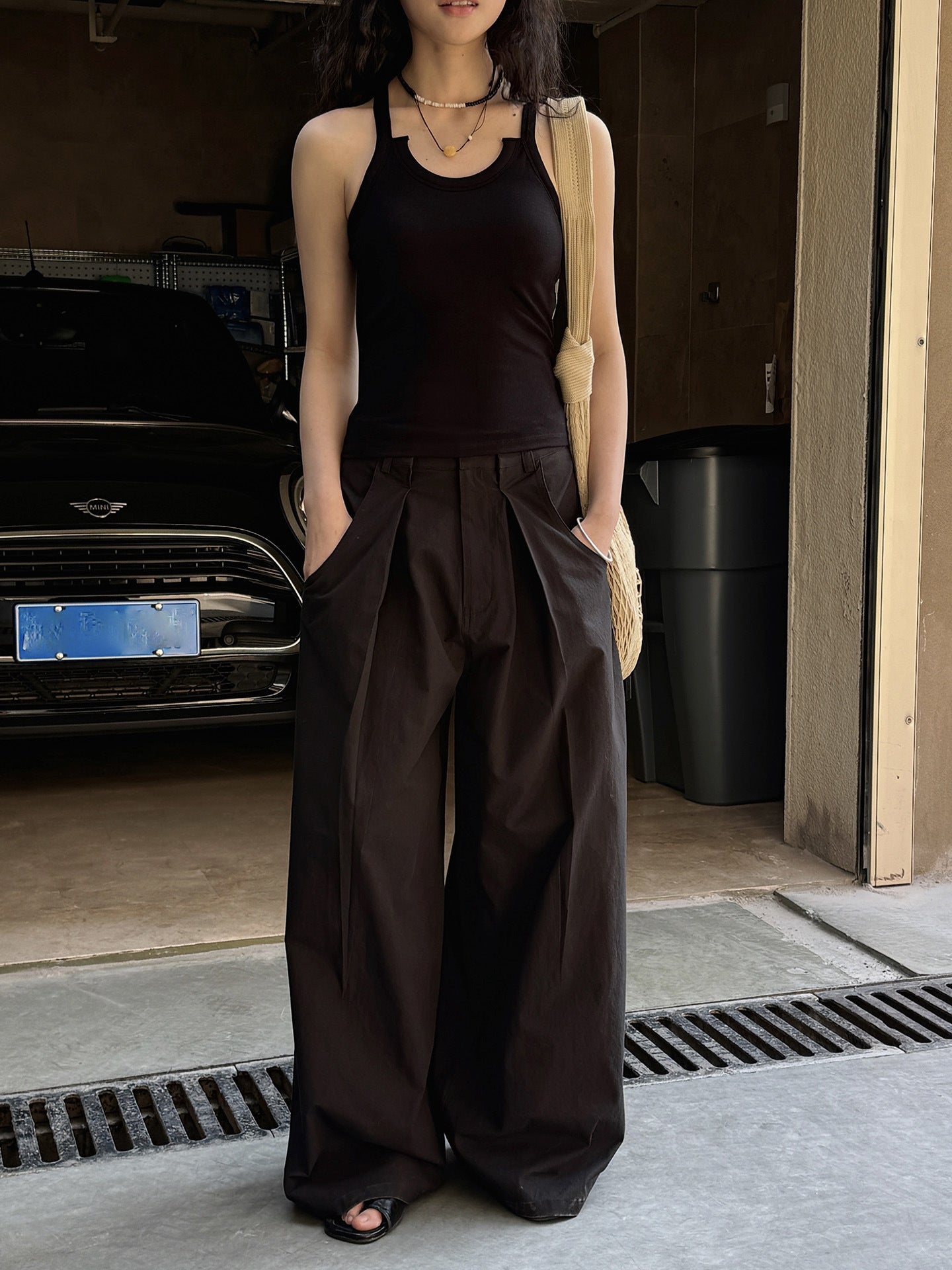 Cutout Neck Ribbed Tank