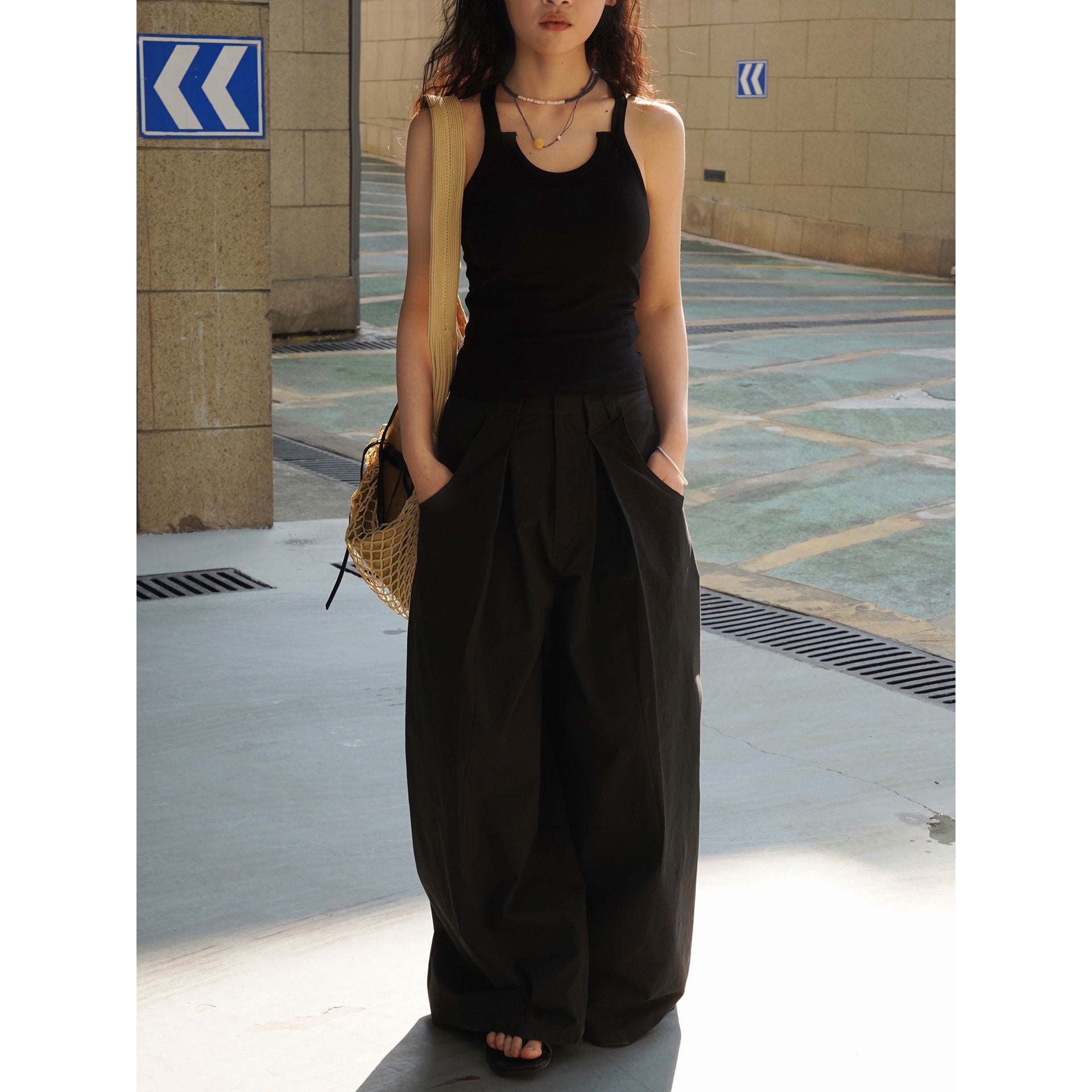 Cutout Neck Ribbed Tank