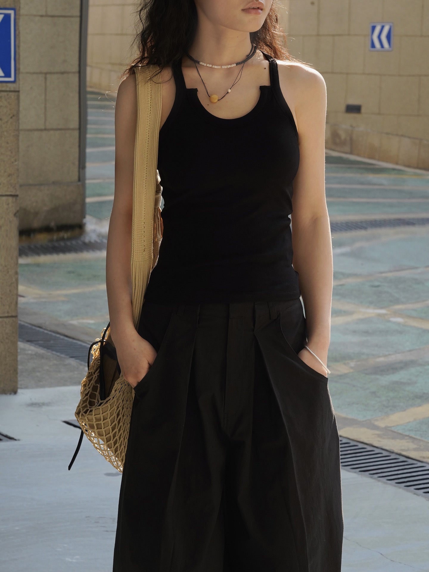 Cutout Neck Ribbed Tank