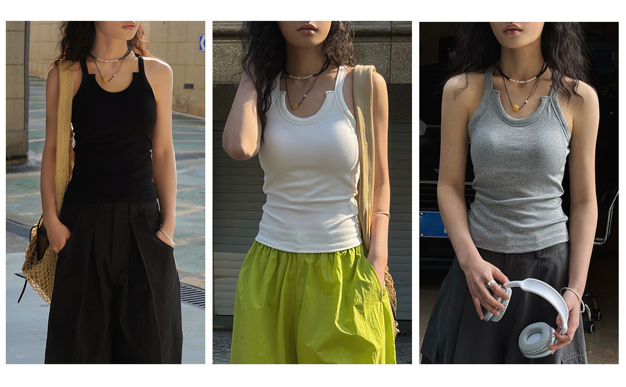 Cutout Neck Ribbed Tank