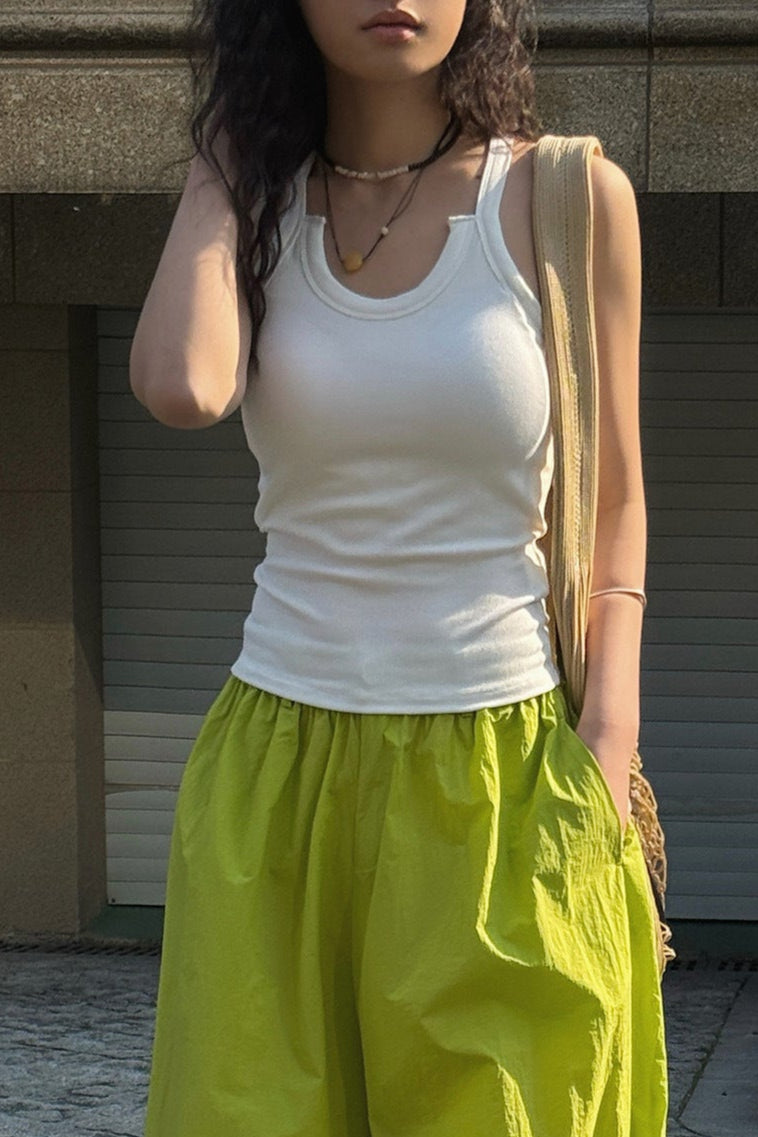 Cutout Neck Ribbed Tank