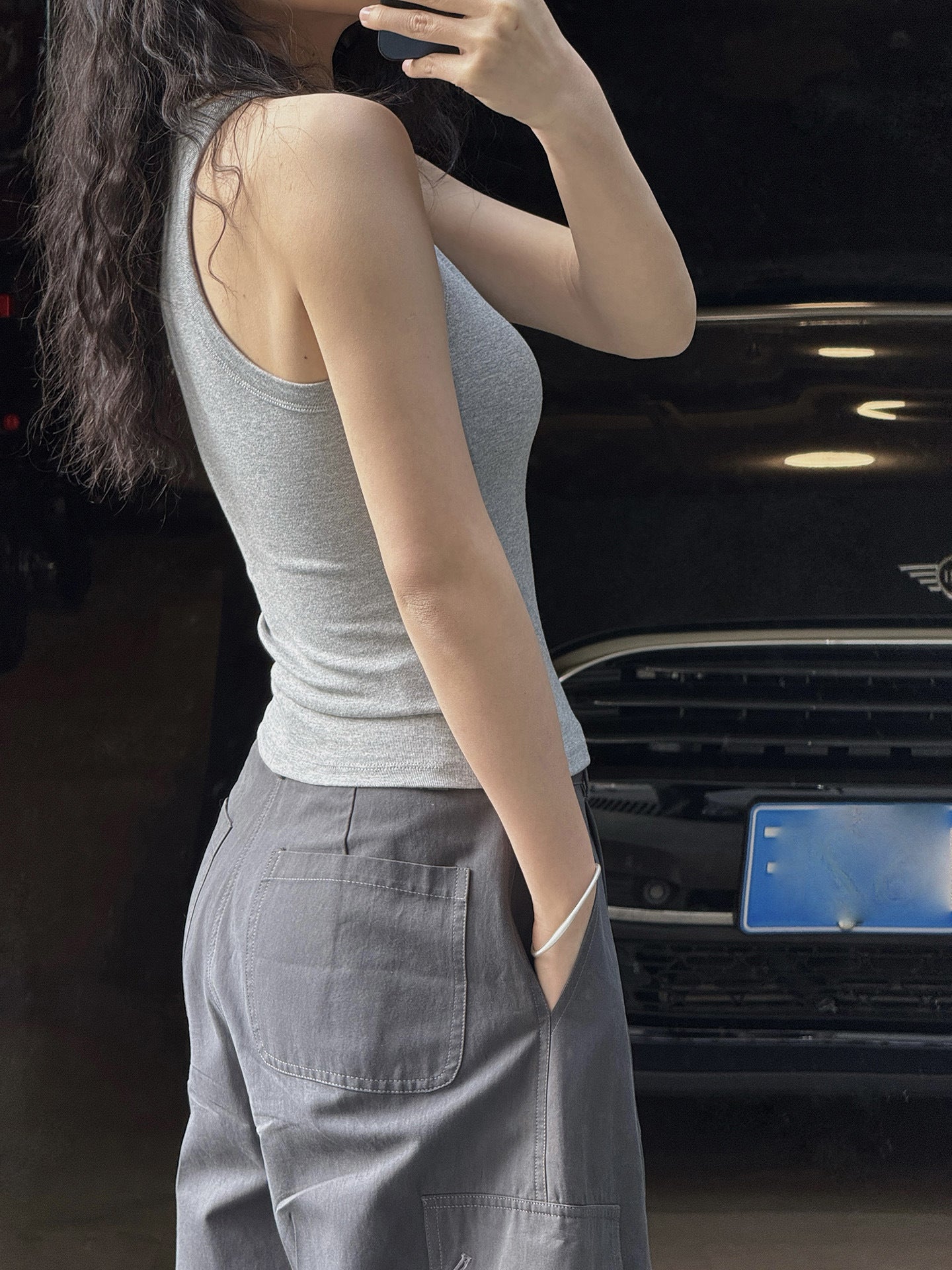 Cutout Neck Ribbed Tank