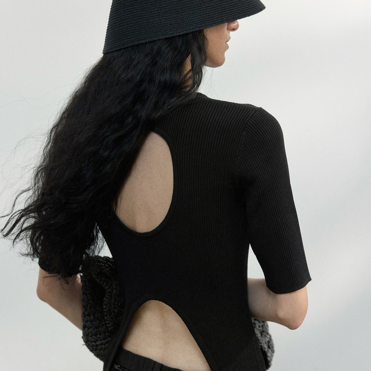 Back Cut-Out Ribbed Knit Top