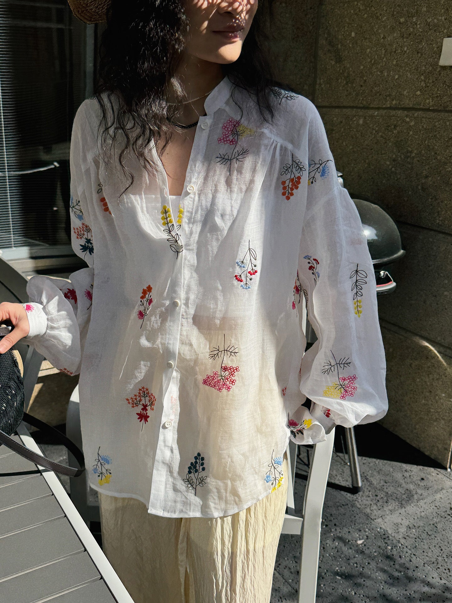 Embroidered Botanical Sheer Shirt