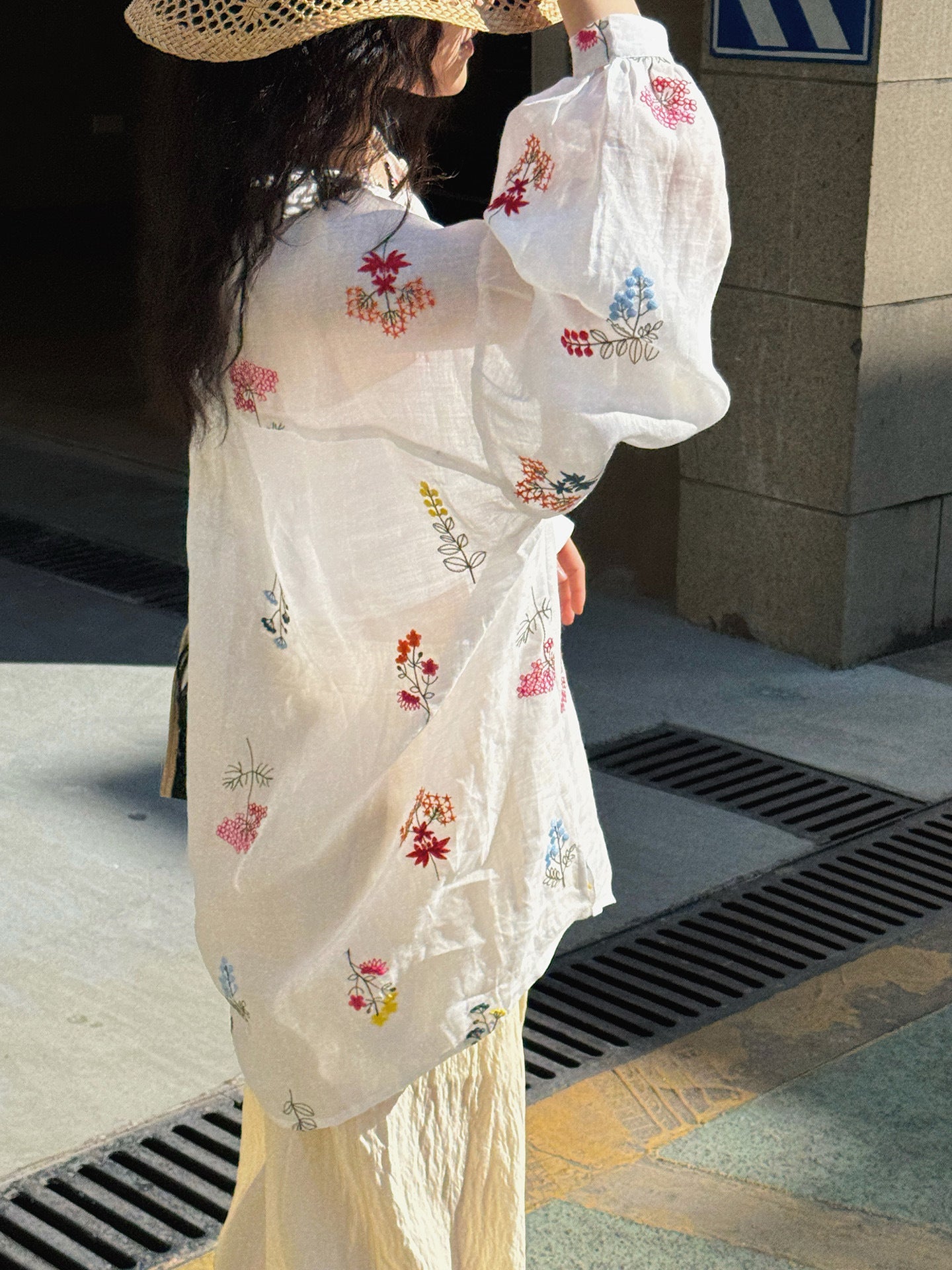 Embroidered Botanical Sheer Shirt