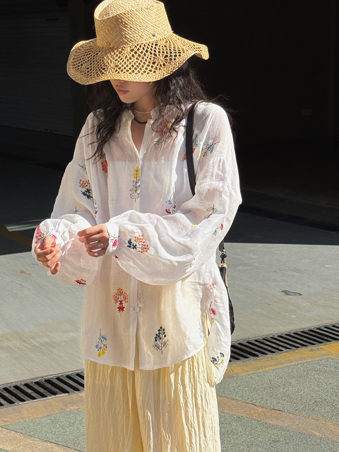 Embroidered Botanical Sheer Shirt