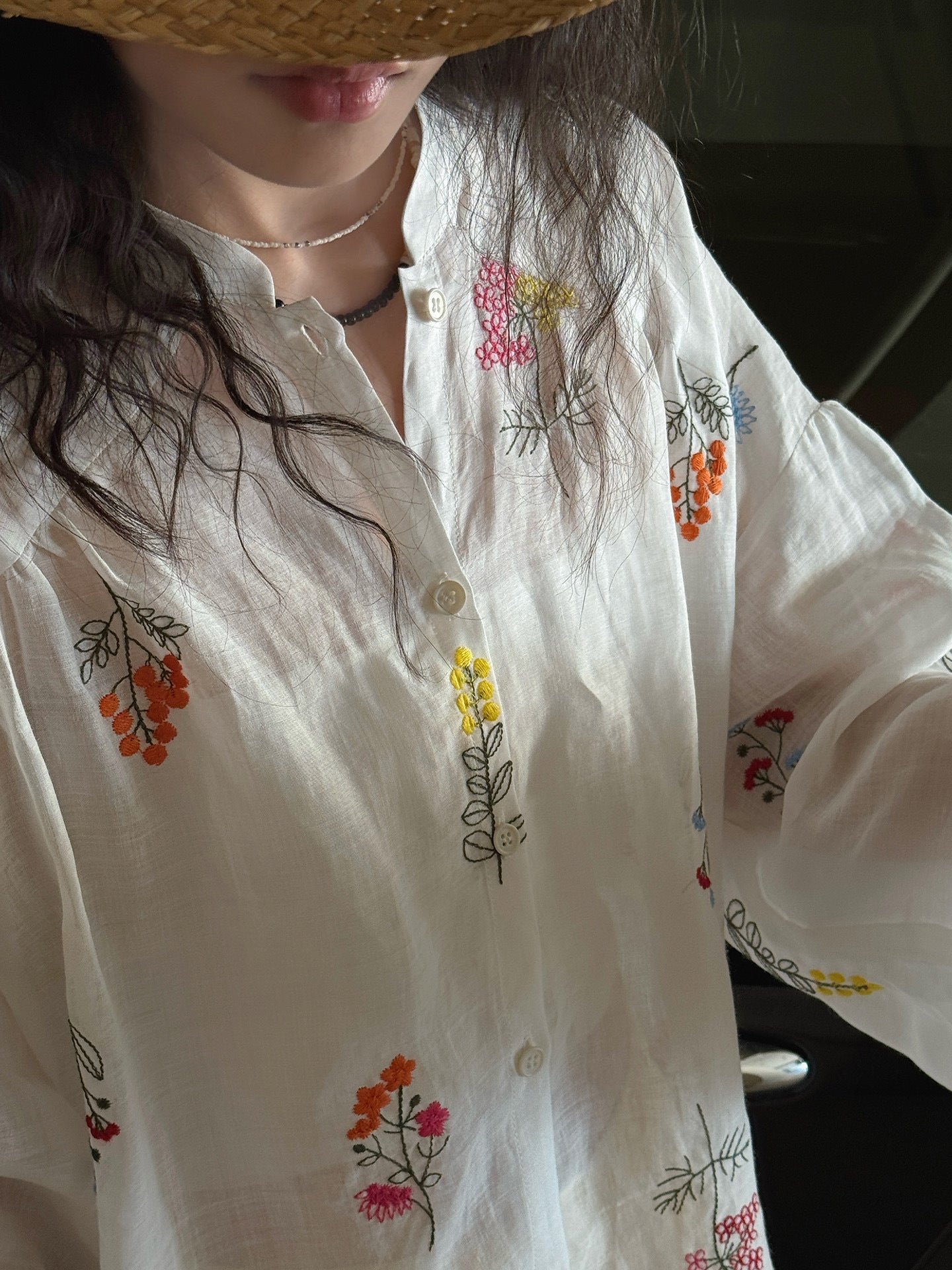 Embroidered Botanical Sheer Shirt