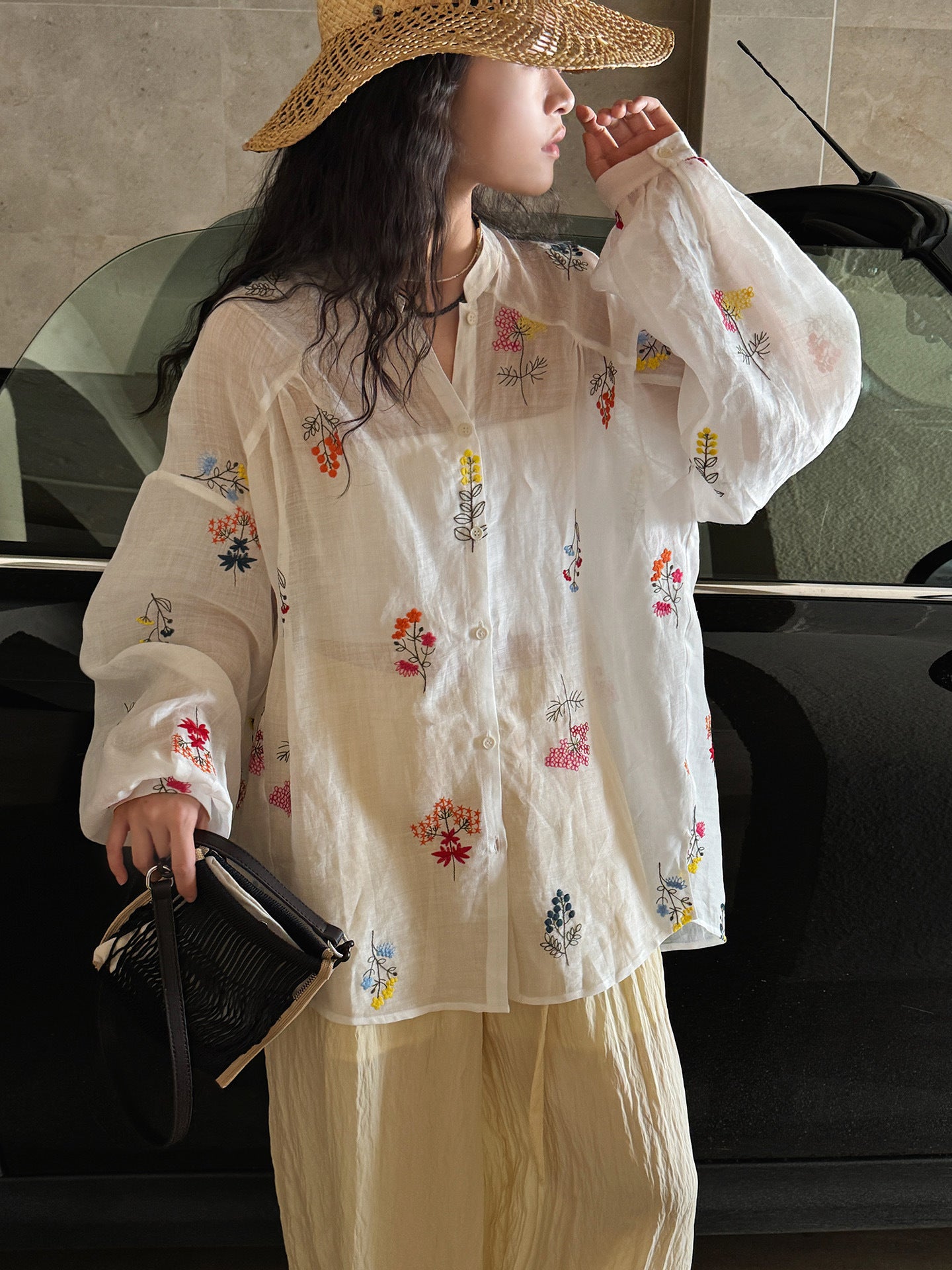 Embroidered Botanical Sheer Shirt