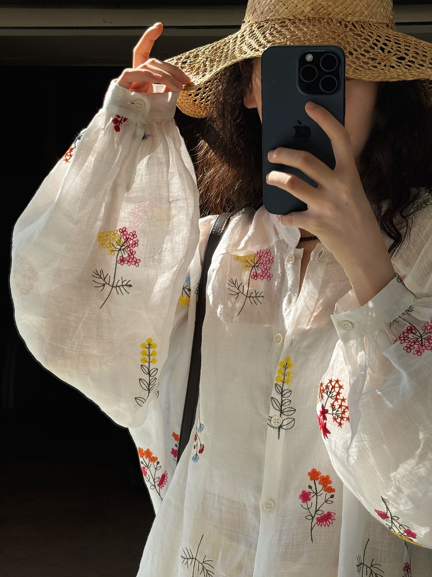 Embroidered Botanical Sheer Shirt