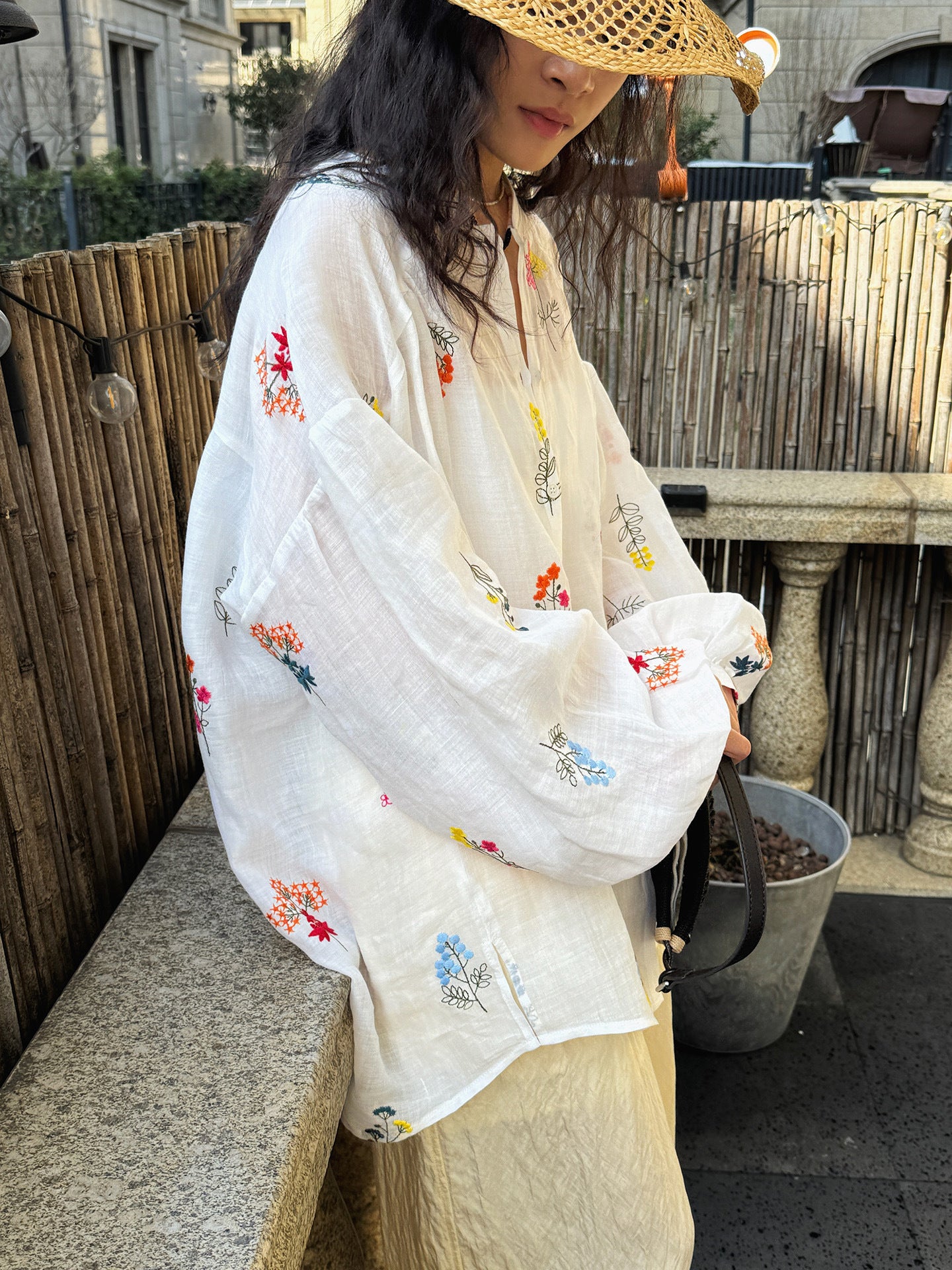 Embroidered Botanical Sheer Shirt