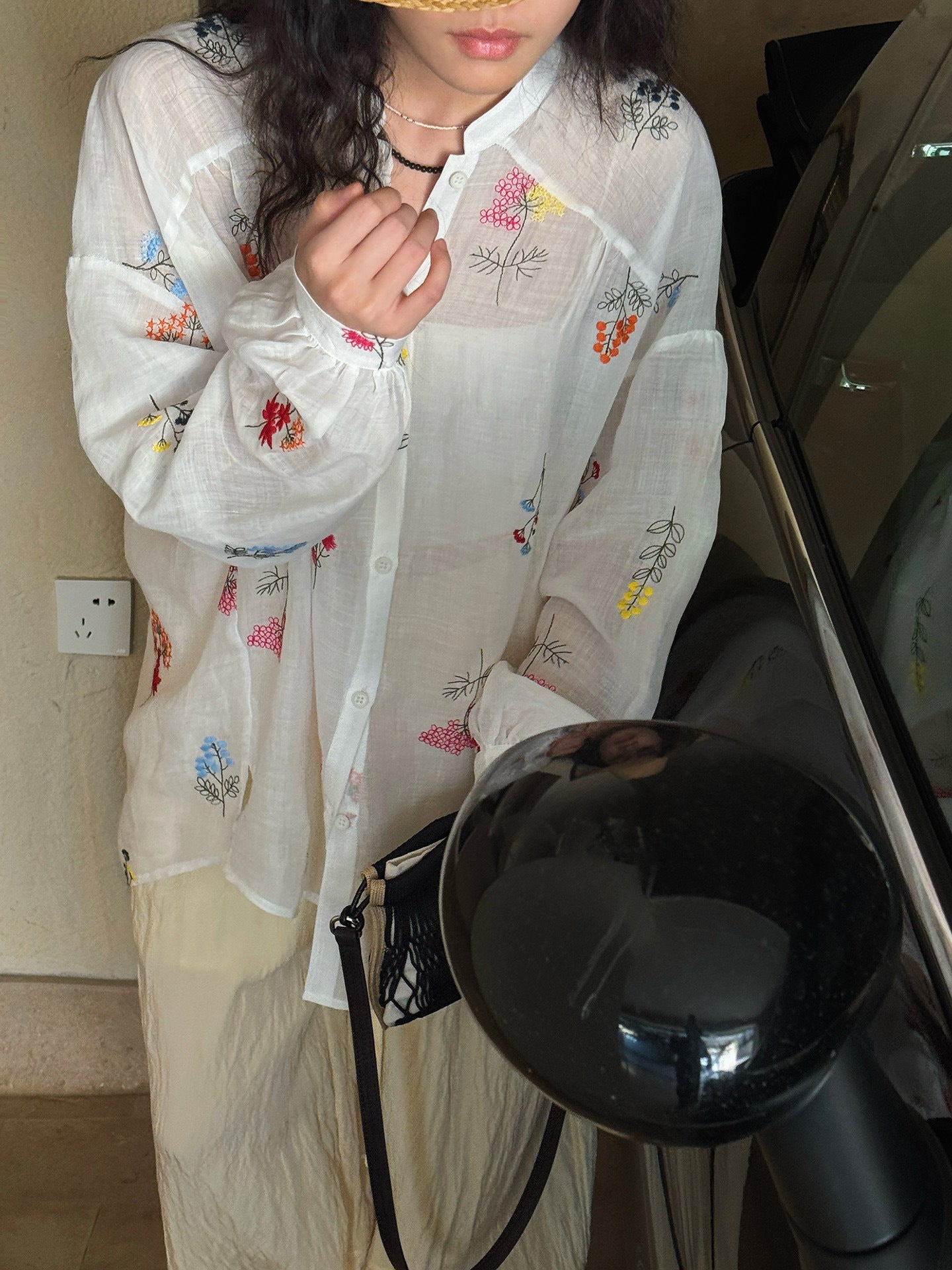 Embroidered Botanical Sheer Shirt