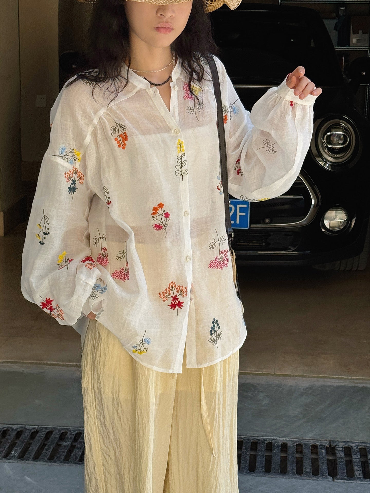 Embroidered Botanical Sheer Shirt