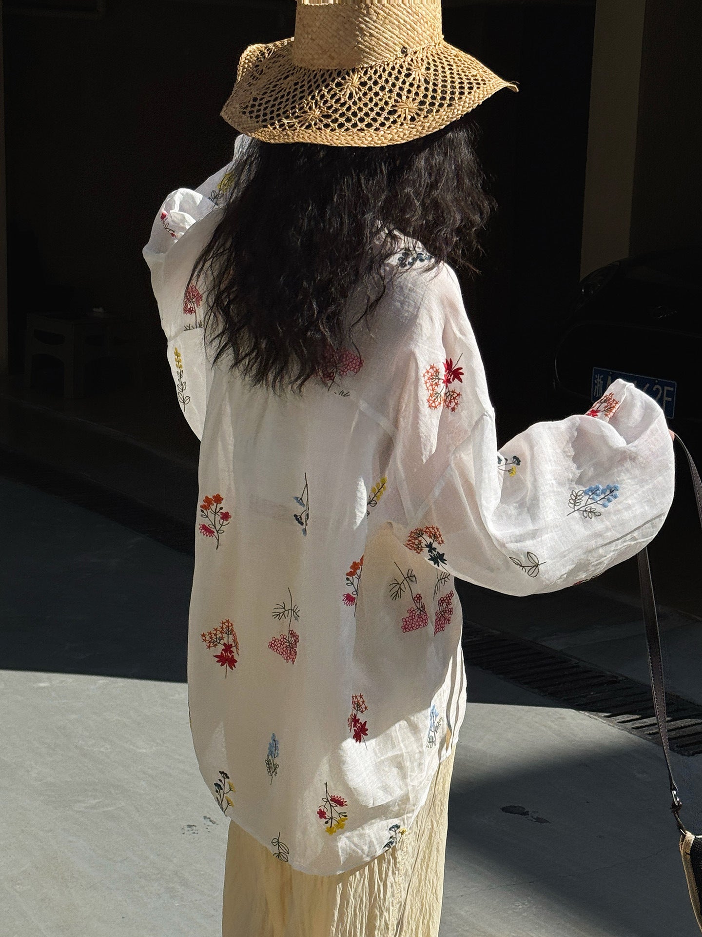 Embroidered Botanical Sheer Shirt